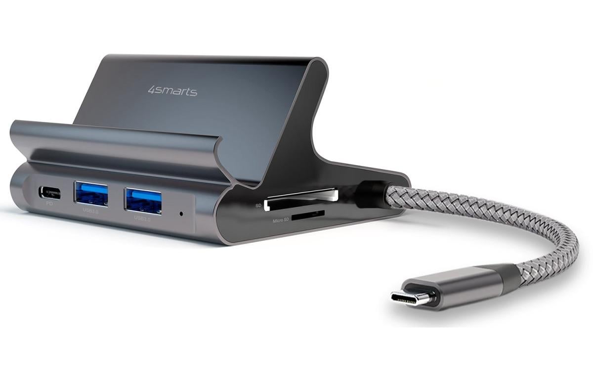 4smarts 7-in-1 Hub Smartphone-Dock – USB-C, HDMI ×1, USB-A ×2, Ethernet – PD 100 W – für Tablet/Phone – Grau
