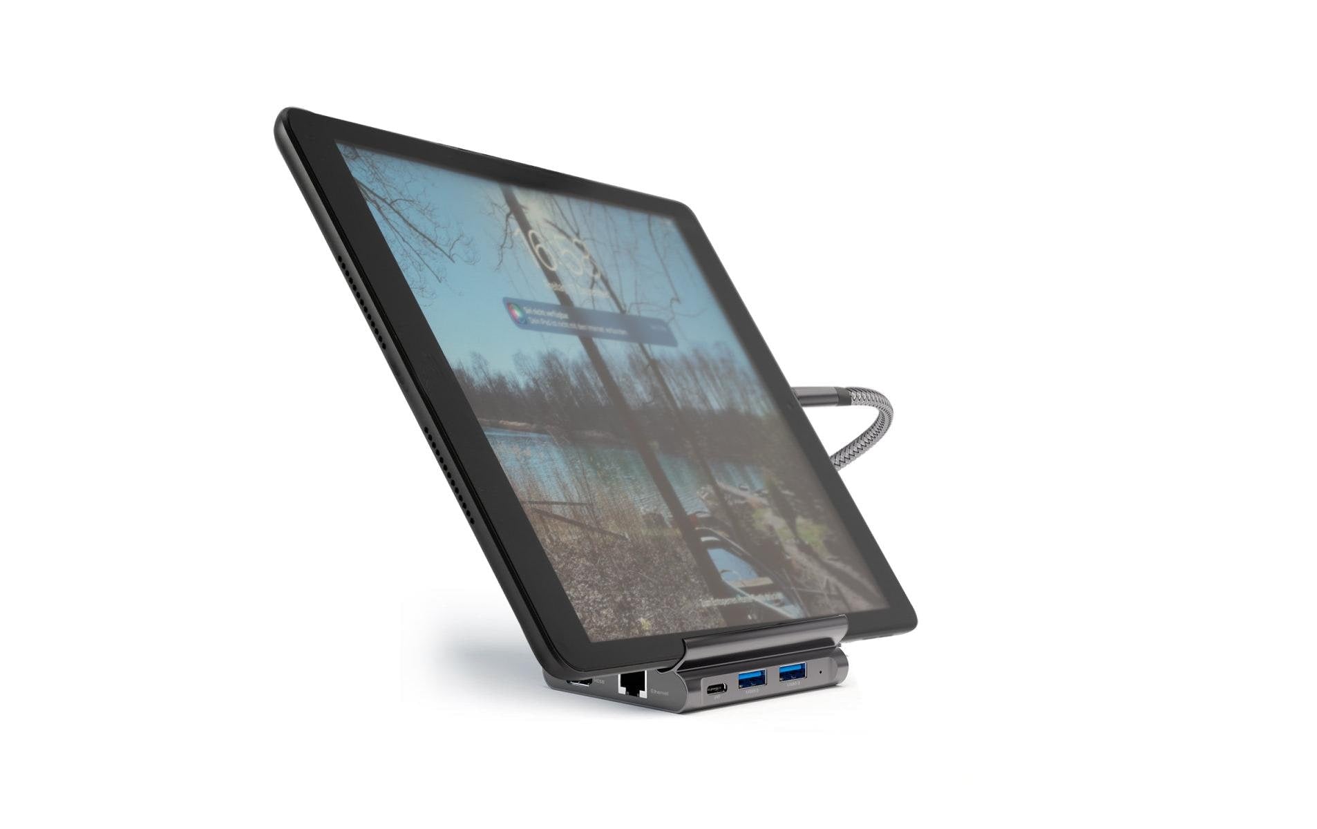 4smarts 7-in-1 Hub Smartphone-Dock – USB-C, HDMI ×1, USB-A ×2, Ethernet – PD 100 W – für Tablet/Phone – Grau