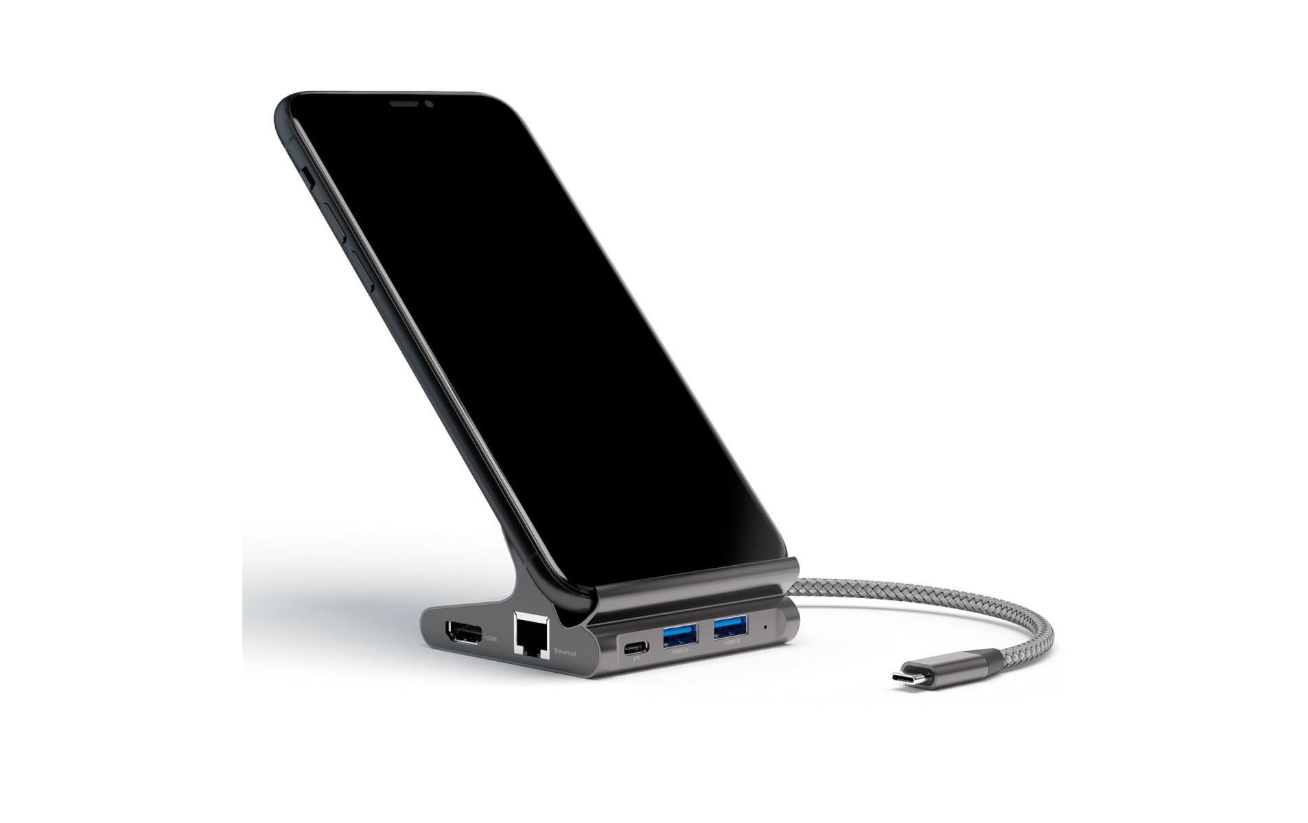 4smarts 7-in-1 Hub Smartphone-Dock – USB-C, HDMI ×1, USB-A ×2, Ethernet – PD 100 W – für Tablet/Phone – Grau