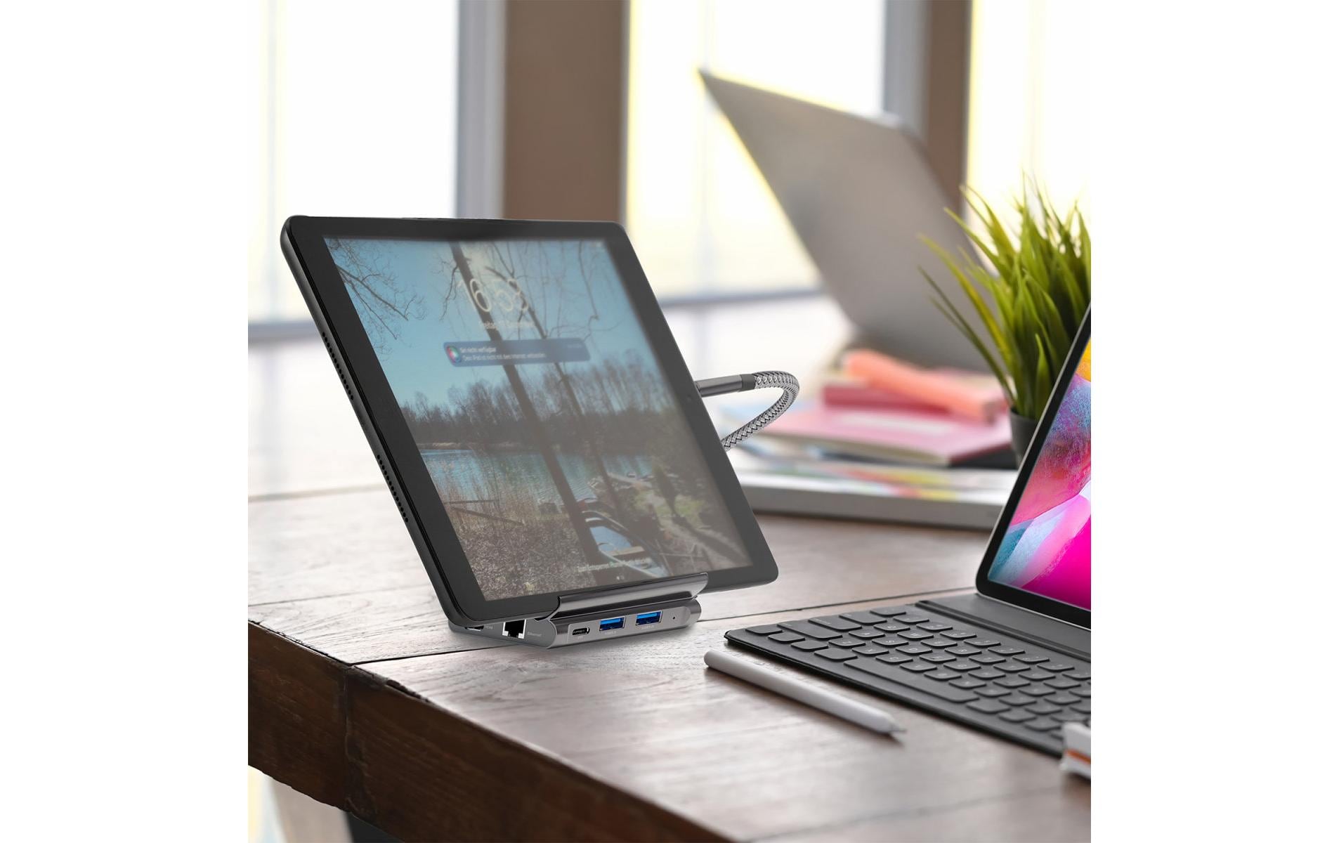 4smarts 7-in-1 Hub Smartphone-Dock – USB-C, HDMI ×1, USB-A ×2, Ethernet – PD 100 W – für Tablet/Phone – Grau