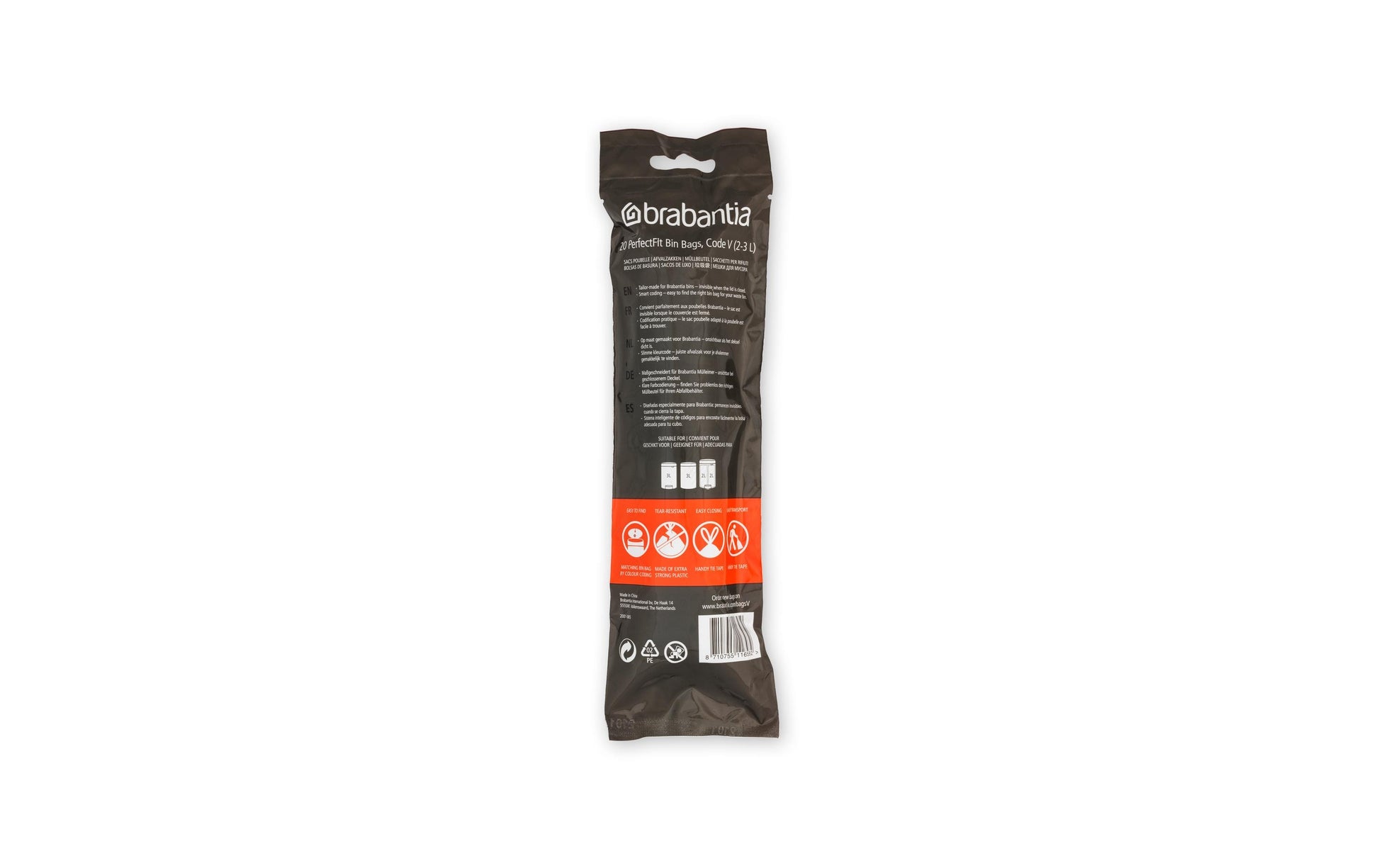 Brabantia Kehrichtsack für PerfectFit – 3 l, mit Zugband, HDPE, weiss, 235 × 290 mm, 20 Stk