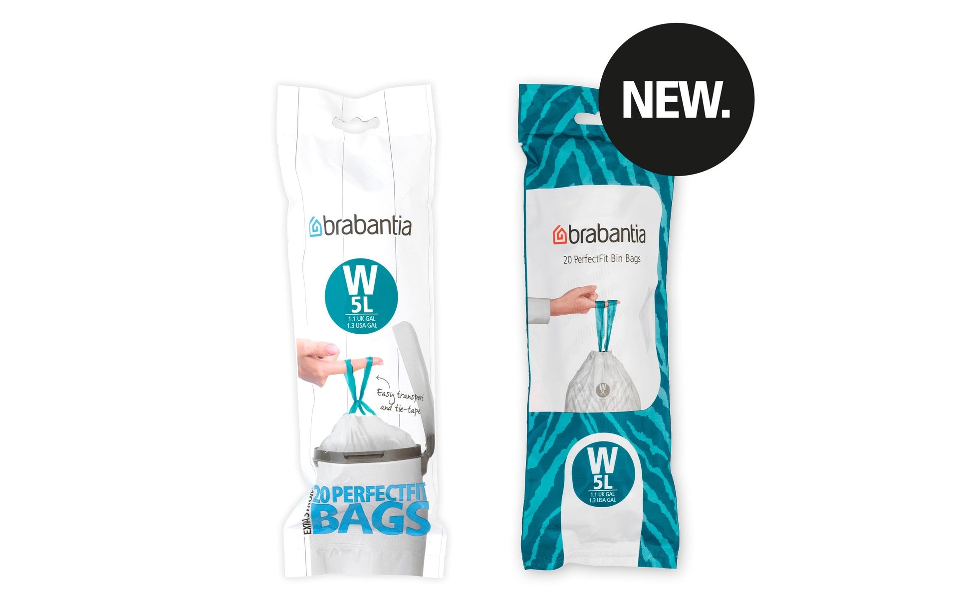 Brabantia Kehrichtsack PerfectFit für NewIcon 5 Liter – 5 l, mit Zugband, HDPE, weiss, 295 × 340 mm, 20 Stk