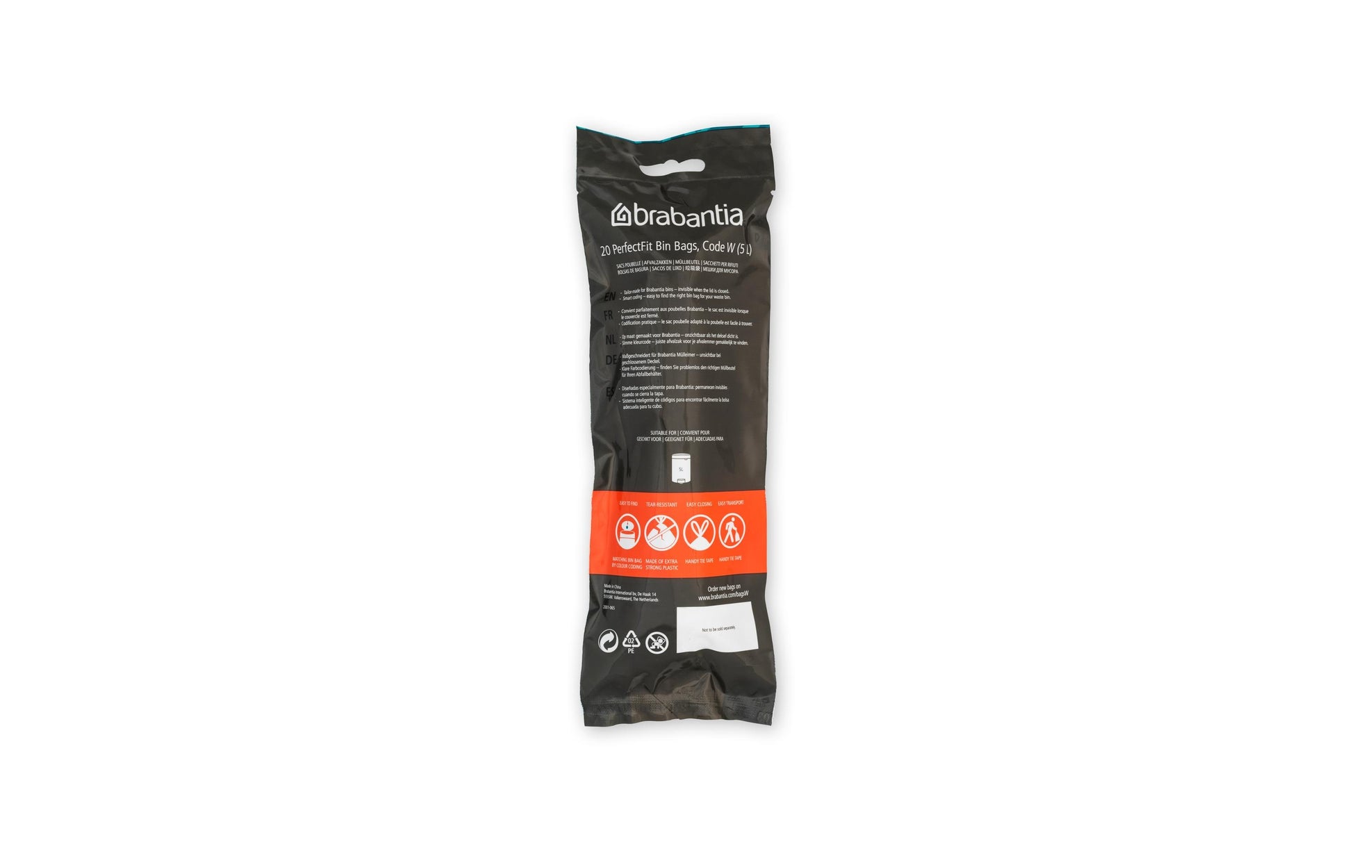 Brabantia Kehrichtsack PerfectFit für NewIcon 5 Liter – 5 l, mit Zugband, HDPE, weiss, 295 × 340 mm, 20 Stk