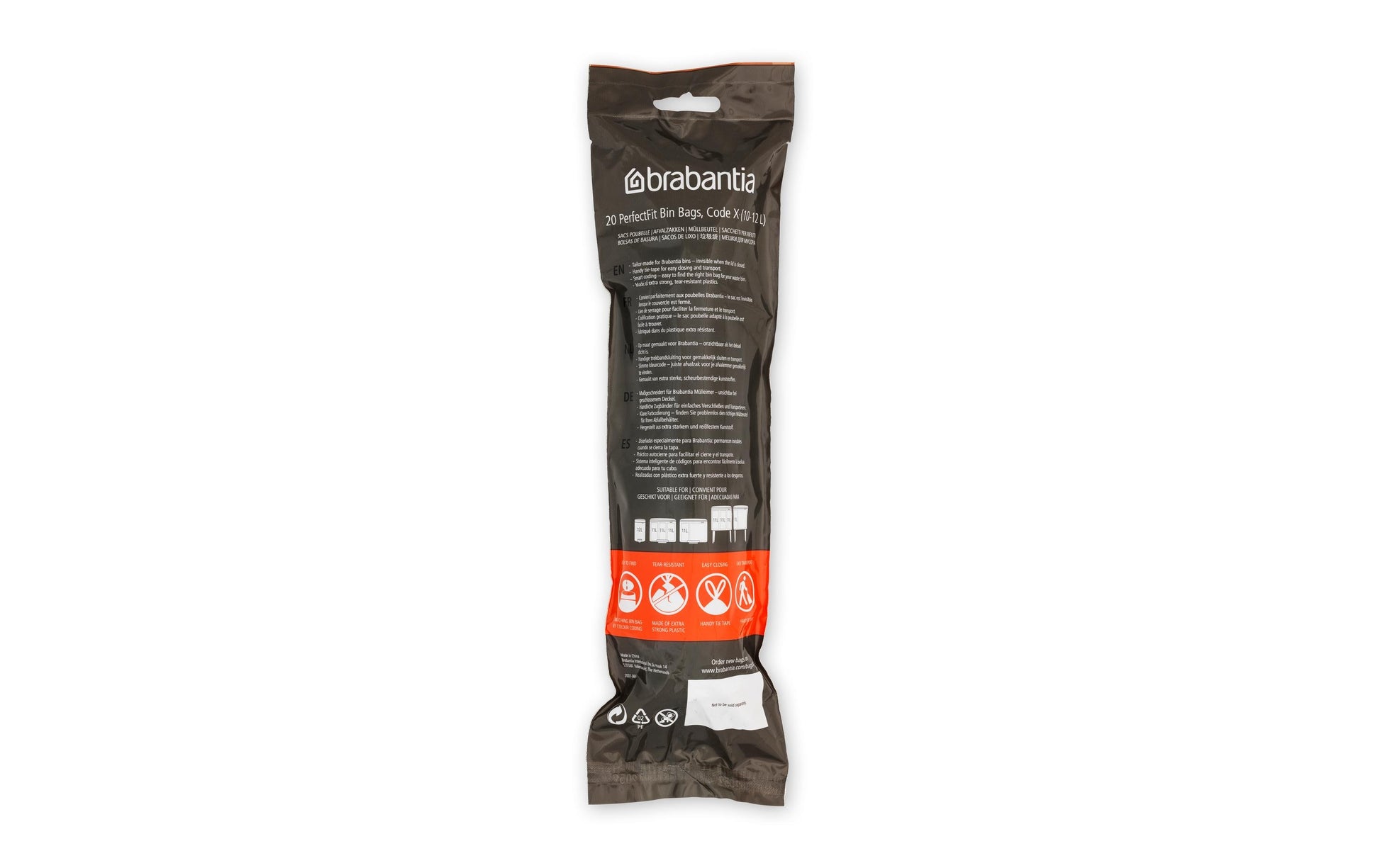 Brabantia Kehrichtsack PerfectFit – 12 l, mit Zugband, HDPE, weiss, 355 × 490 mm, 20 Stk