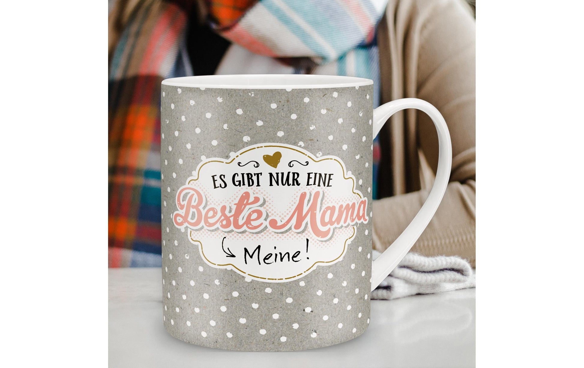 Sheepworld Tasse Beste Mama – 600 ml, Ø 9,5 cm, Porzellan, Hellgrau, spülmaschinenfest