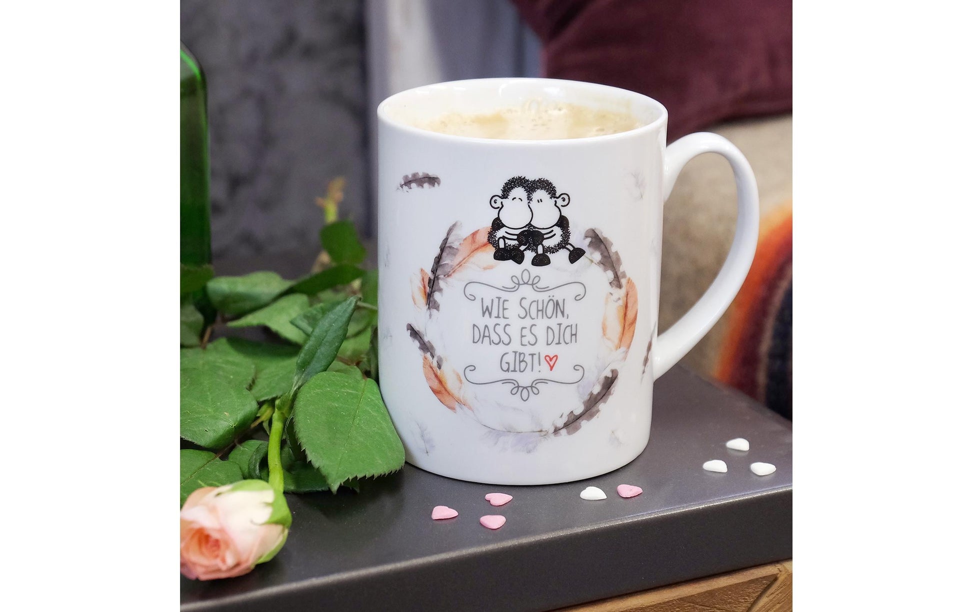 Sheepworld XL Tasse Wie schön – 600 ml, Ø 9,5 cm, H 11,5 cm, Keramik, Weiss, spülmaschinenfest