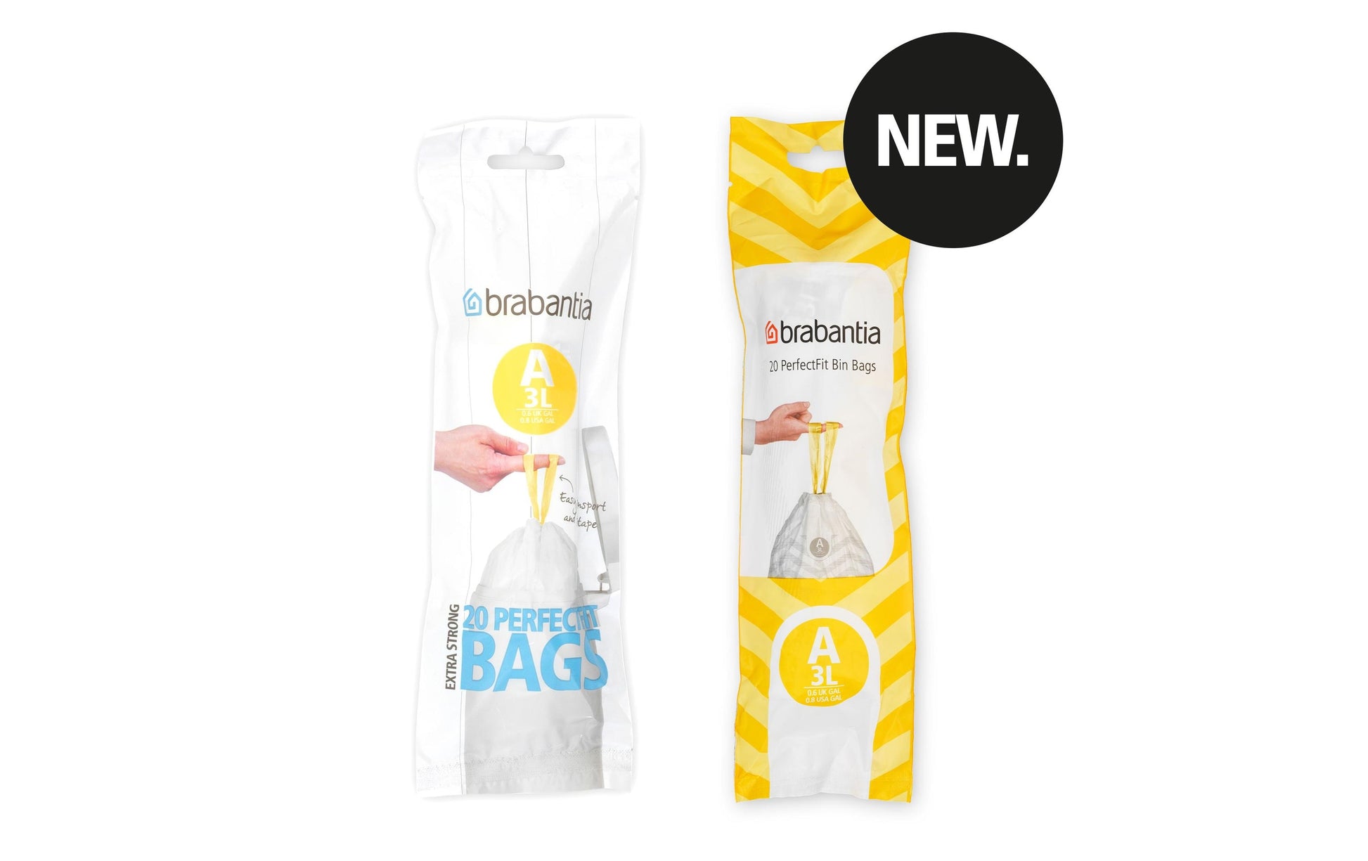Brabantia Kehrichtsack für PerfectFit A – 3 l, mit Zugband, PE, weiss, 270 × 290 mm, 20 Stk