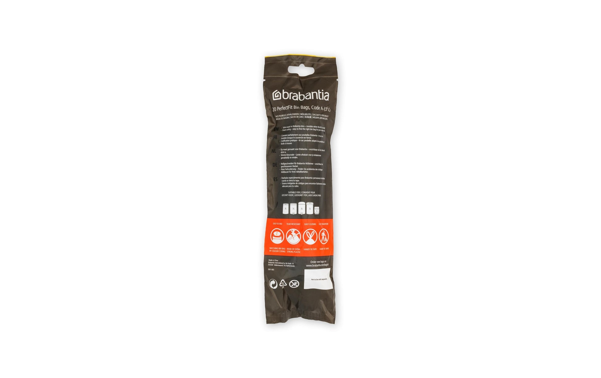 Brabantia Kehrichtsack für PerfectFit A – 3 l, mit Zugband, PE, weiss, 270 × 290 mm, 20 Stk
