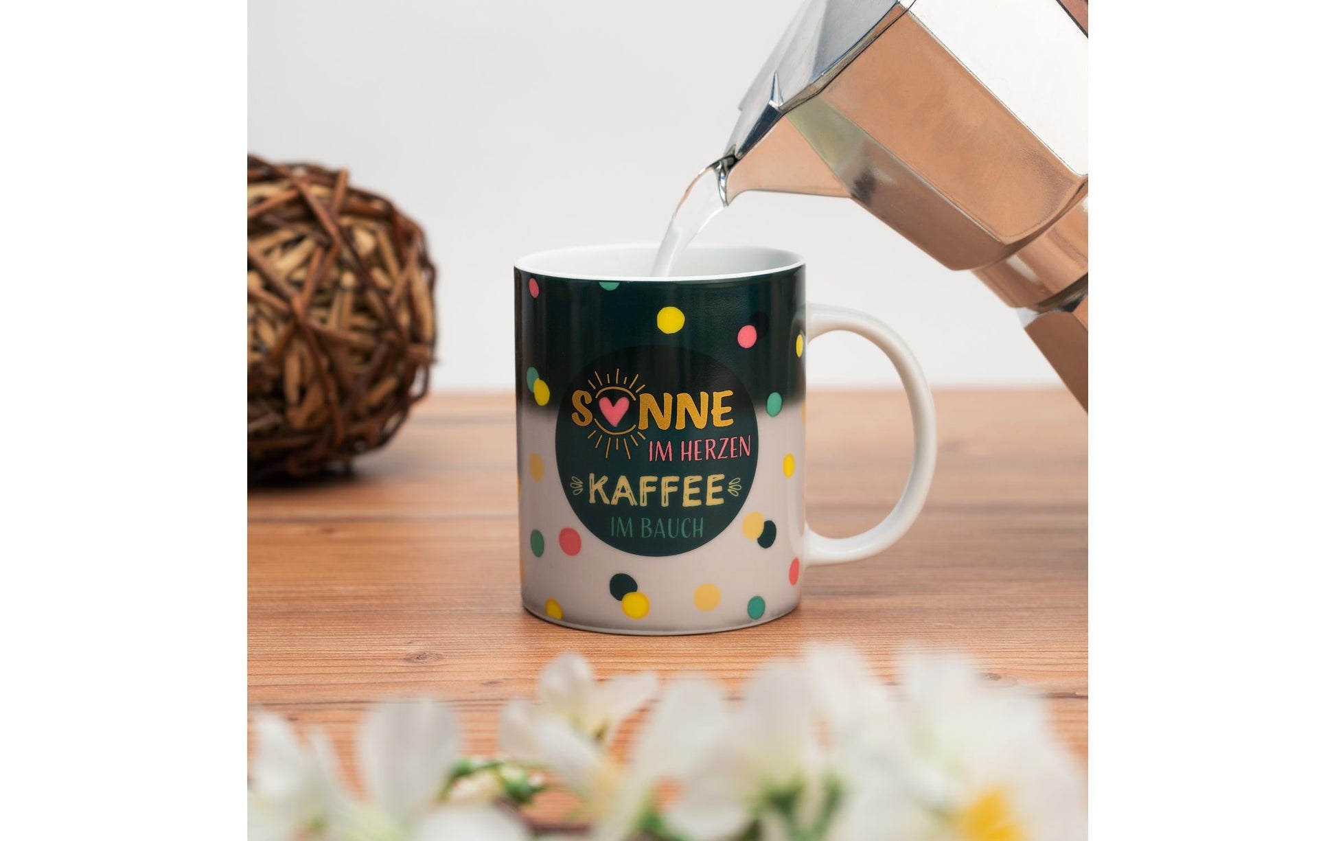 Sheepworld Zaubertasse – 350 ml, Ø 8,1 cm × H 9,7 cm, Keramik, Weiss/Grün, nicht spülmaschinenfest