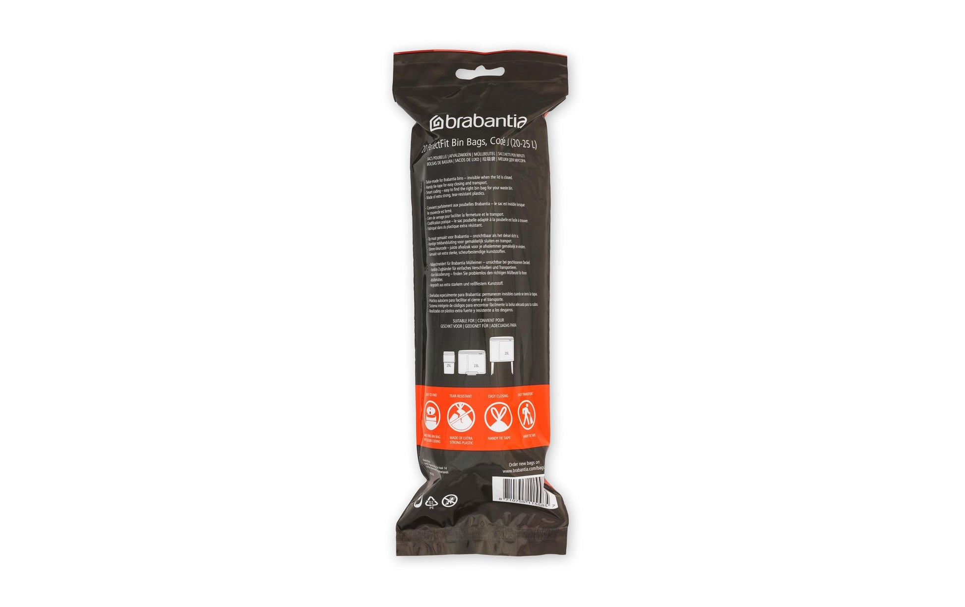 Brabantia Kehrichtsack PerfectFit – 23 l, mit Zugband, HDPE, weiss, 535 × 550 mm, 20 Stk