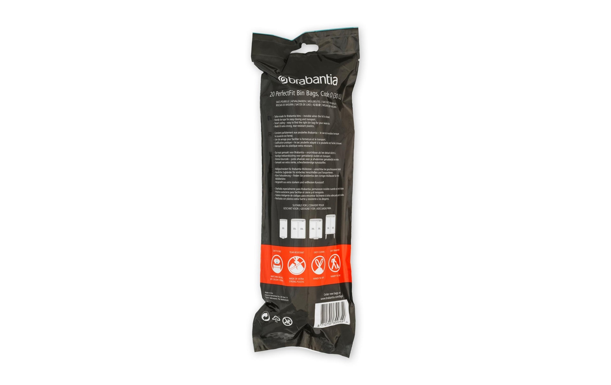 Brabantia Kehrichtsack PerfectFit für NewIcon 30 l – 30 l, mit Zugband, HDPE, weiss, 435 × 760 mm, 20 Stk