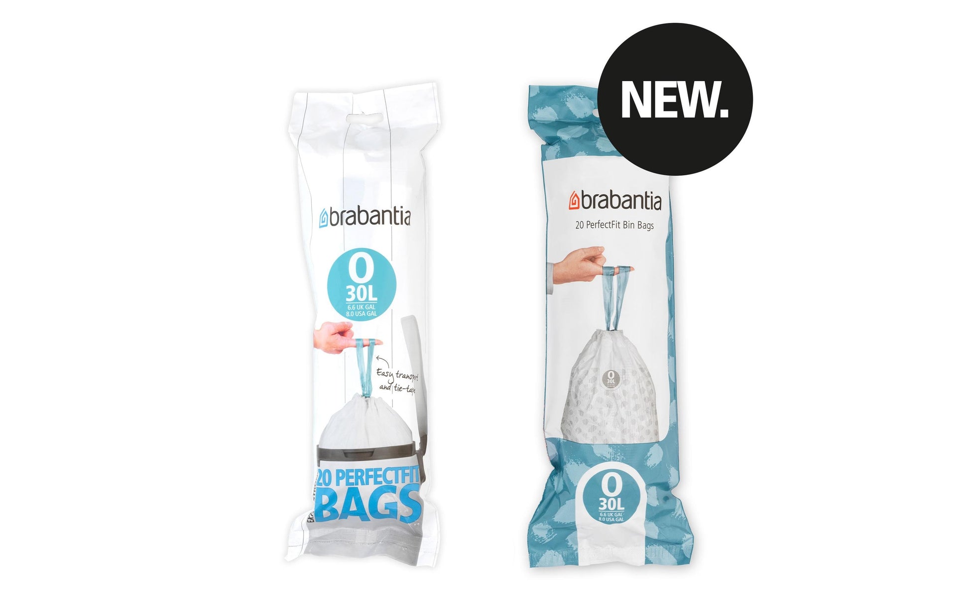 Brabantia Kehrichtsack PerfectFit für NewIcon 30 l – 30 l, mit Zugband, HDPE, weiss, 435 × 760 mm, 20 Stk