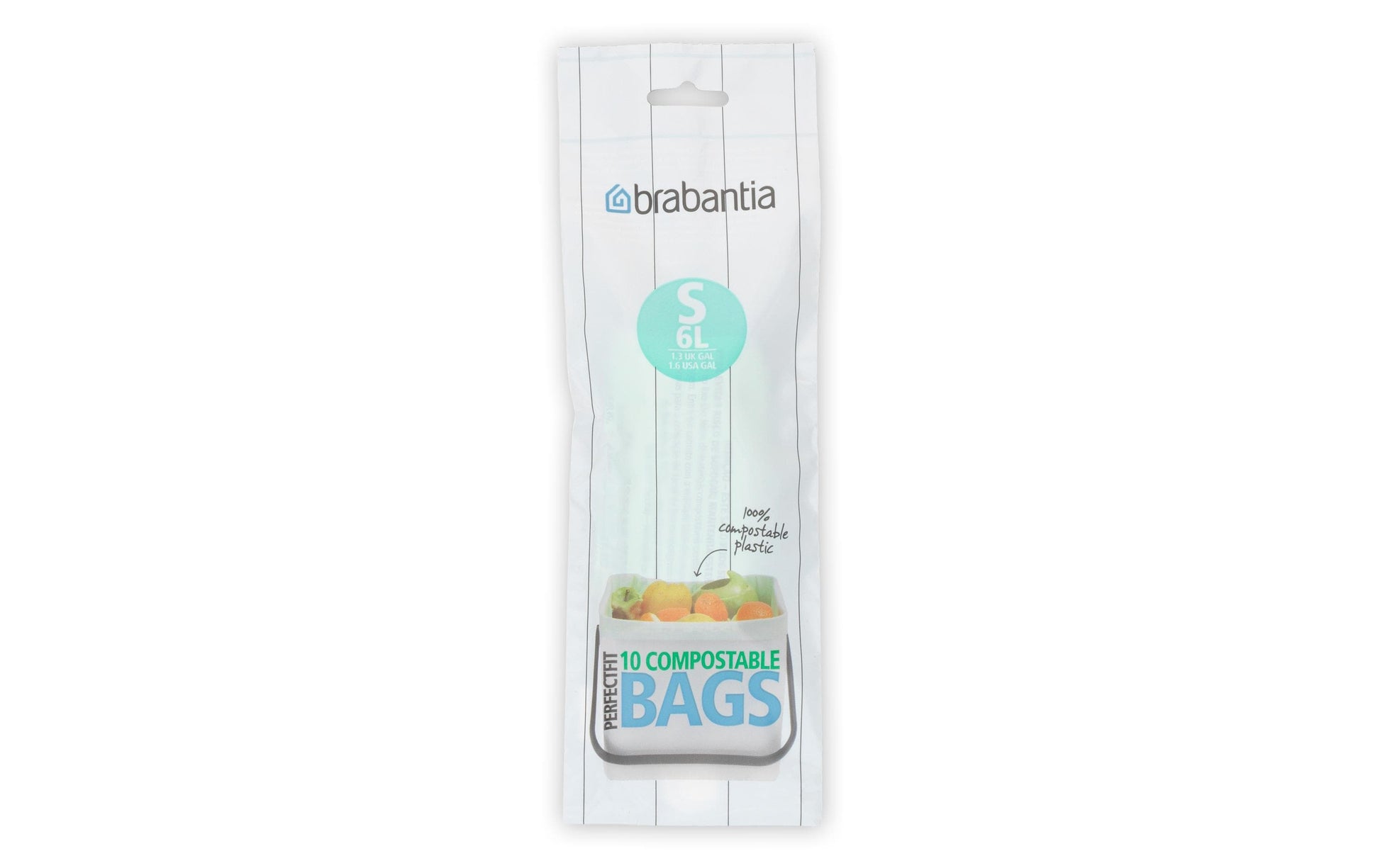 Brabantia Kompostierbeutel PerfectFit – 6 l, mit Zugband, PE, grün, 380 × 395 mm, 10 Stk