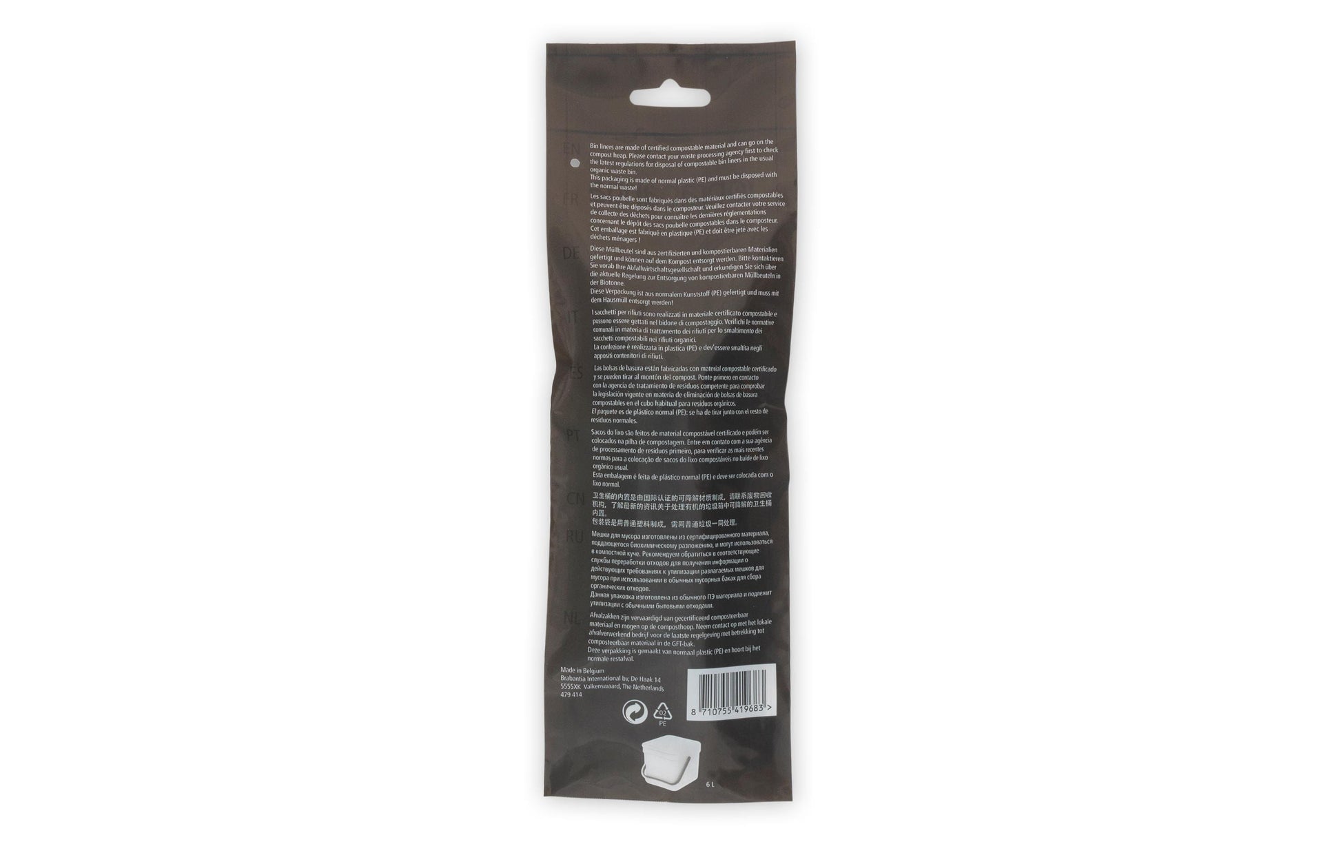 Brabantia Kompostierbeutel PerfectFit – 6 l, mit Zugband, PE, grün, 380 × 395 mm, 10 Stk