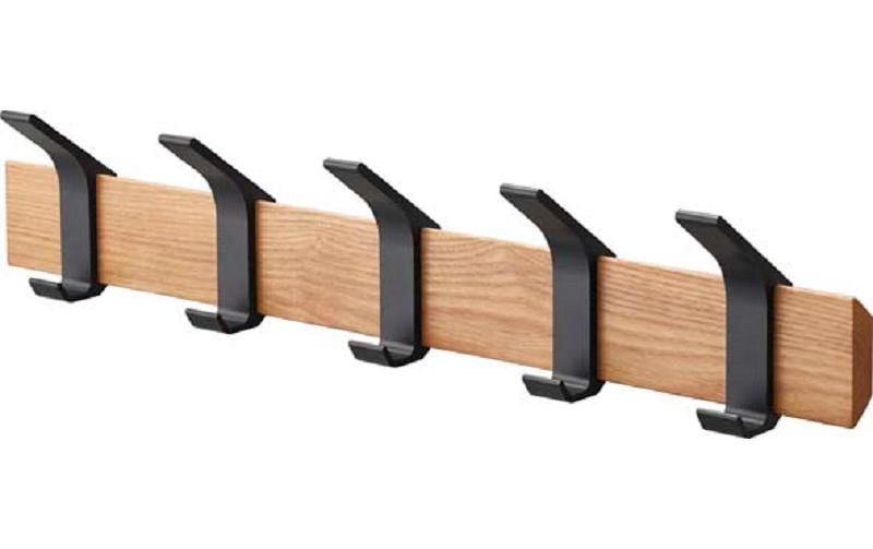 Yamazaki RIN Wandgarderobe 5 Haken – Aluminium/Holz – Braun/Schwarz – 650 × 100 × 500 mm