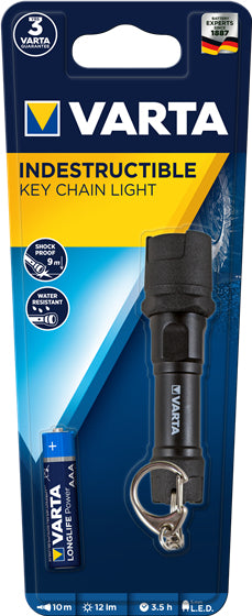 Varta LED-Schlüsselanhänger-Taschenlampe 1AAA – 12 lm, 10 m, IPX4, AAA – Schwarz