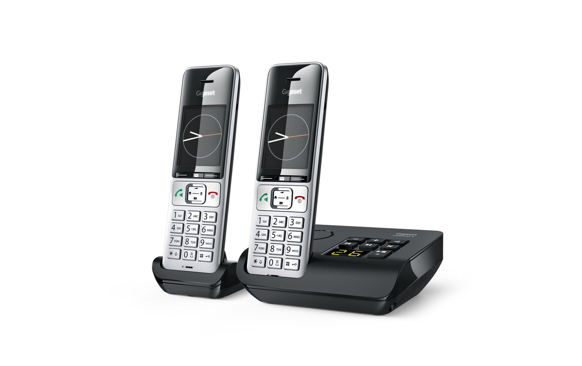 Gigaset Comfort 500 A Duo – mit Anrufbeantworter, inkl. 2 Mobilteile, Schwarz/Silber