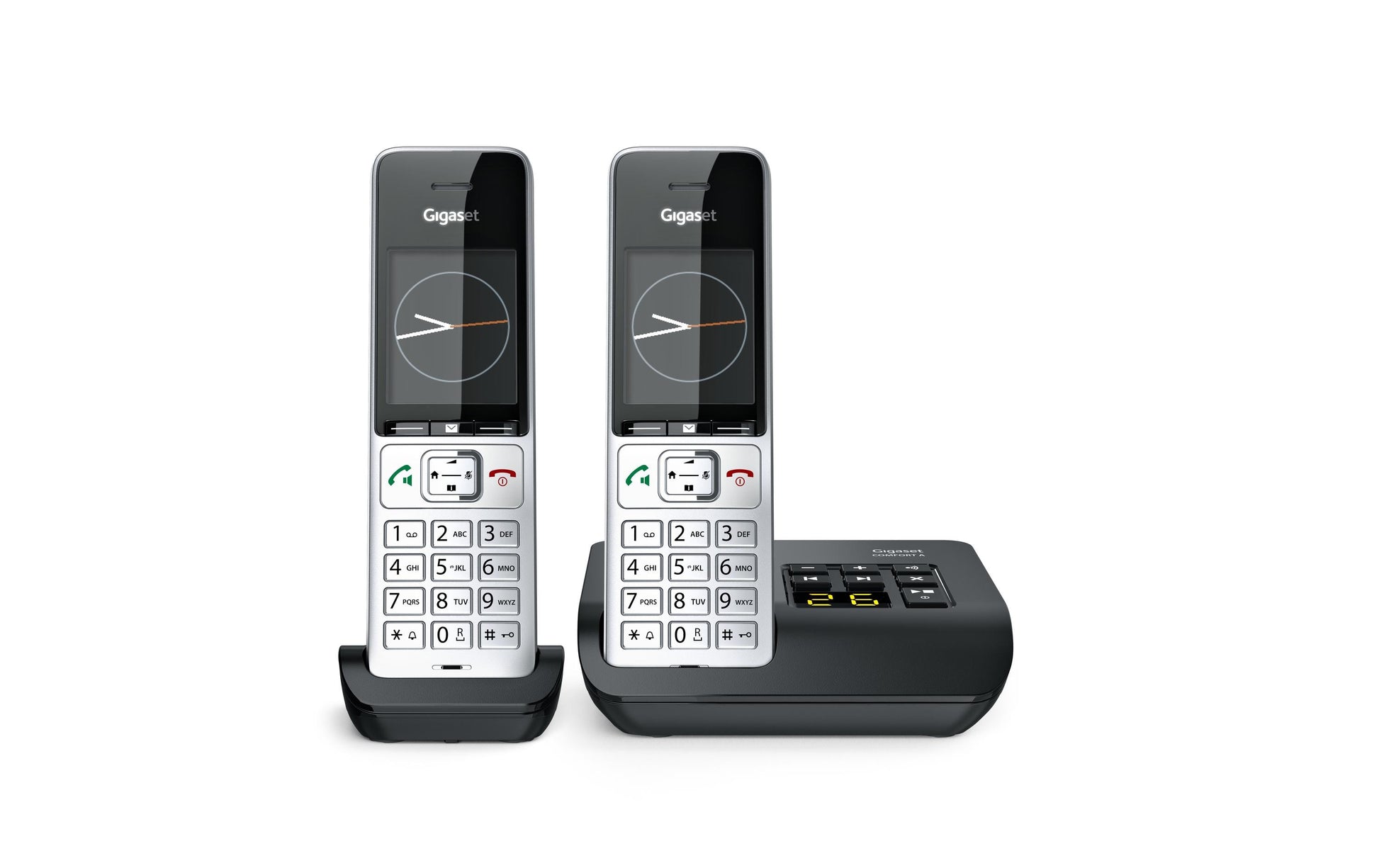 Gigaset Comfort 500 A Duo – mit Anrufbeantworter, inkl. 2 Mobilteile, Schwarz/Silber