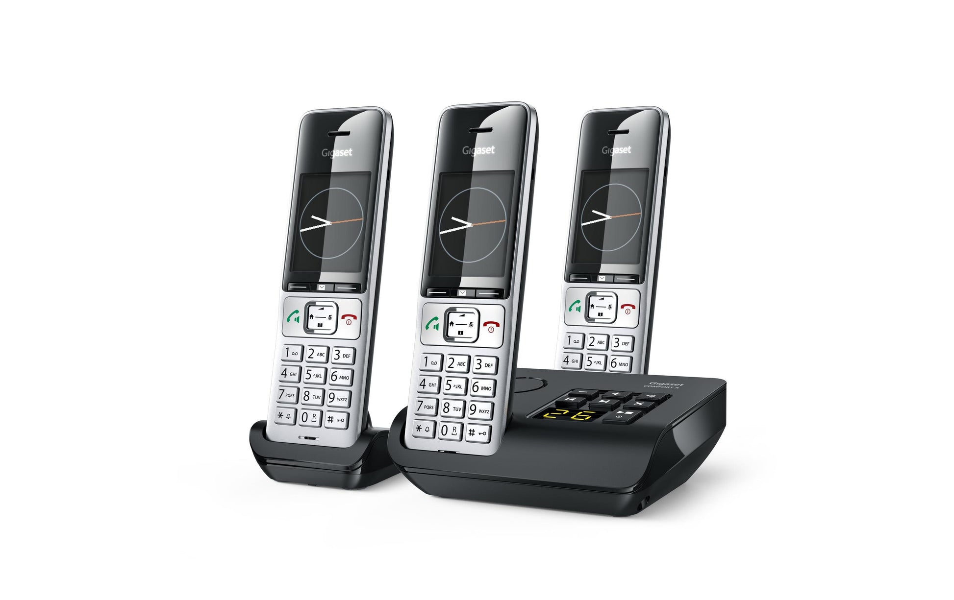 Gigaset Comfort 500 A Trio – WLAN-Telefon, inkl. 3 Mobilteile, DECT (GAP), Silber/Schwarz