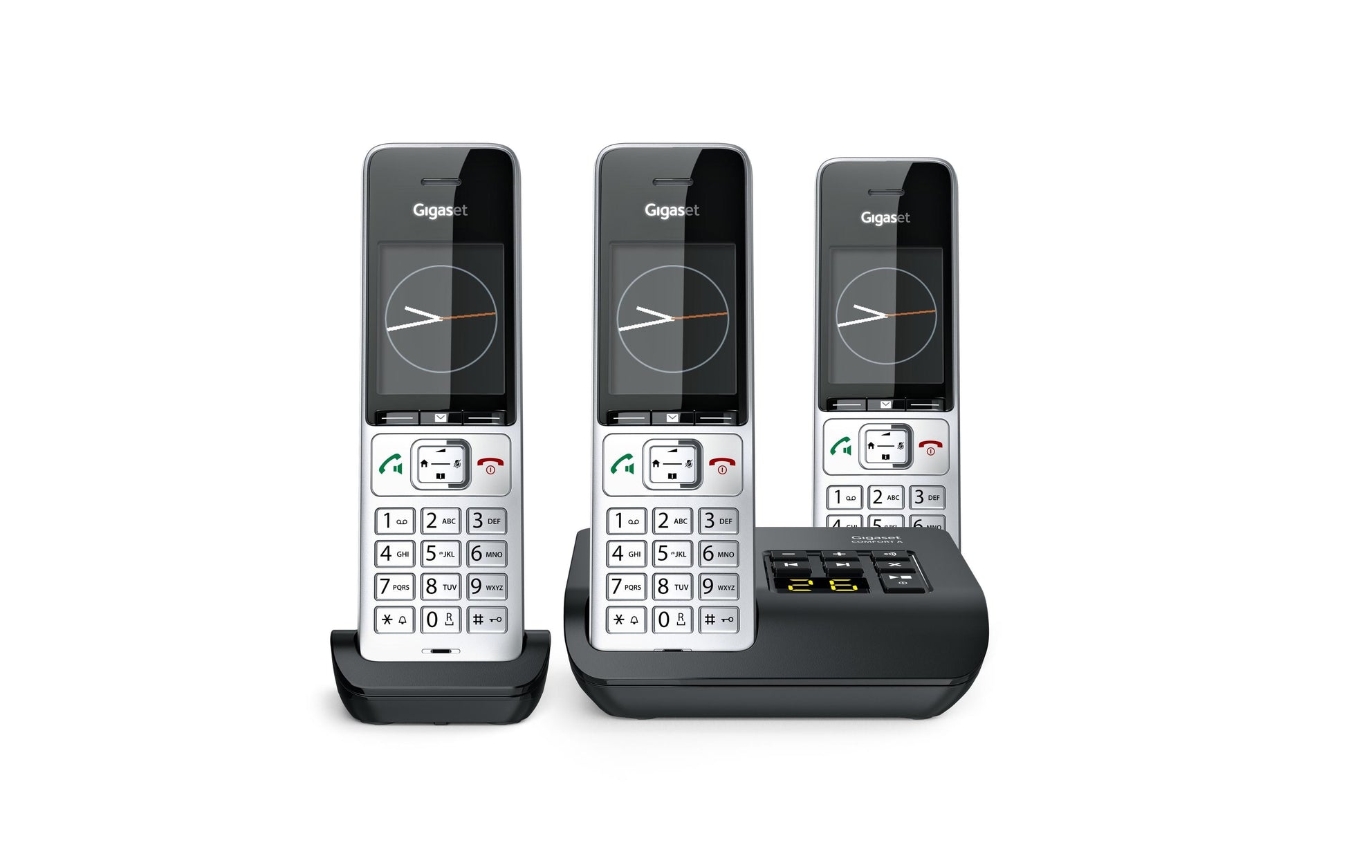 Gigaset Comfort 500 A Trio – WLAN-Telefon, inkl. 3 Mobilteile, DECT (GAP), Silber/Schwarz