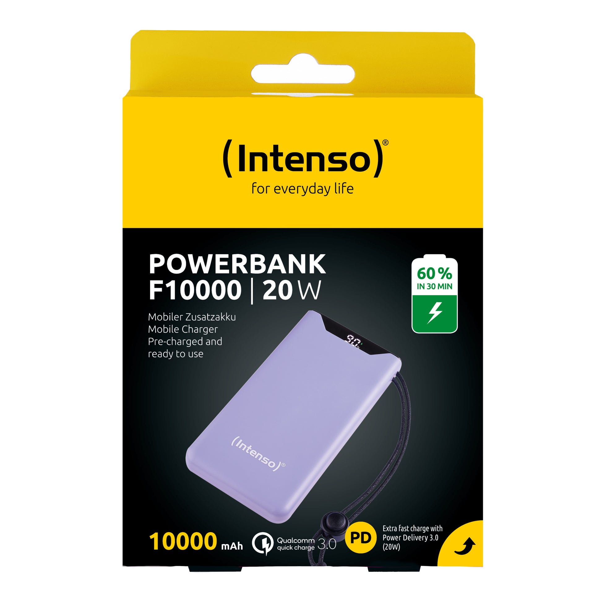 Intenso F10000 Powerbank 10'000 mAh – 20 W PD, 1× USB-C, 1× USB-A, lila