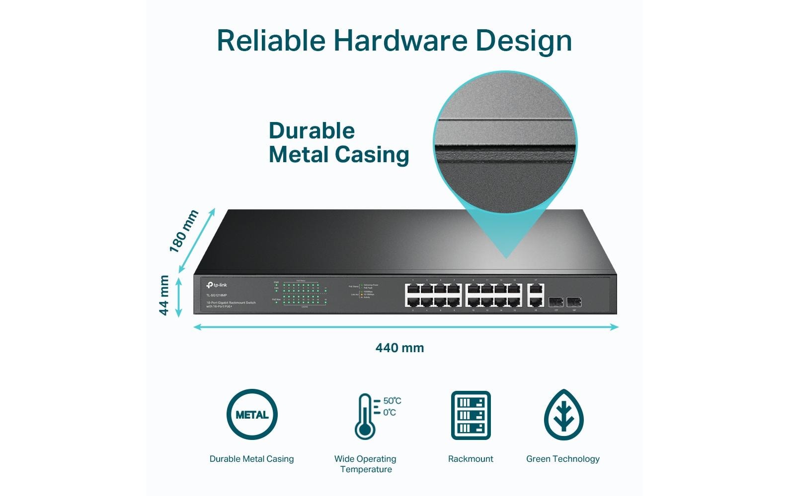 TP-Link TL-SG1218MP – Switch – 18×GbE, 2×SFP, PoE+ 250 W, 1U