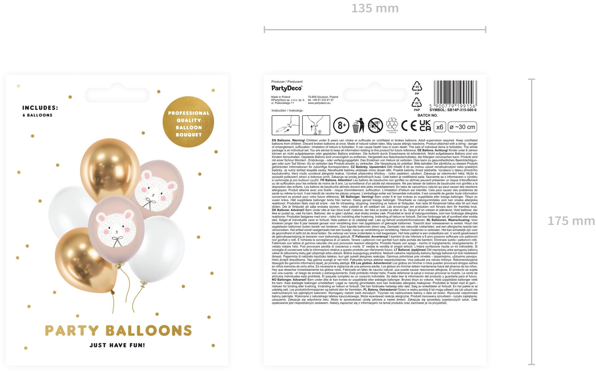 PartyDeco Luftballons Eisbär – Weiss – Ø 30 cm – Latex – 6 Stk