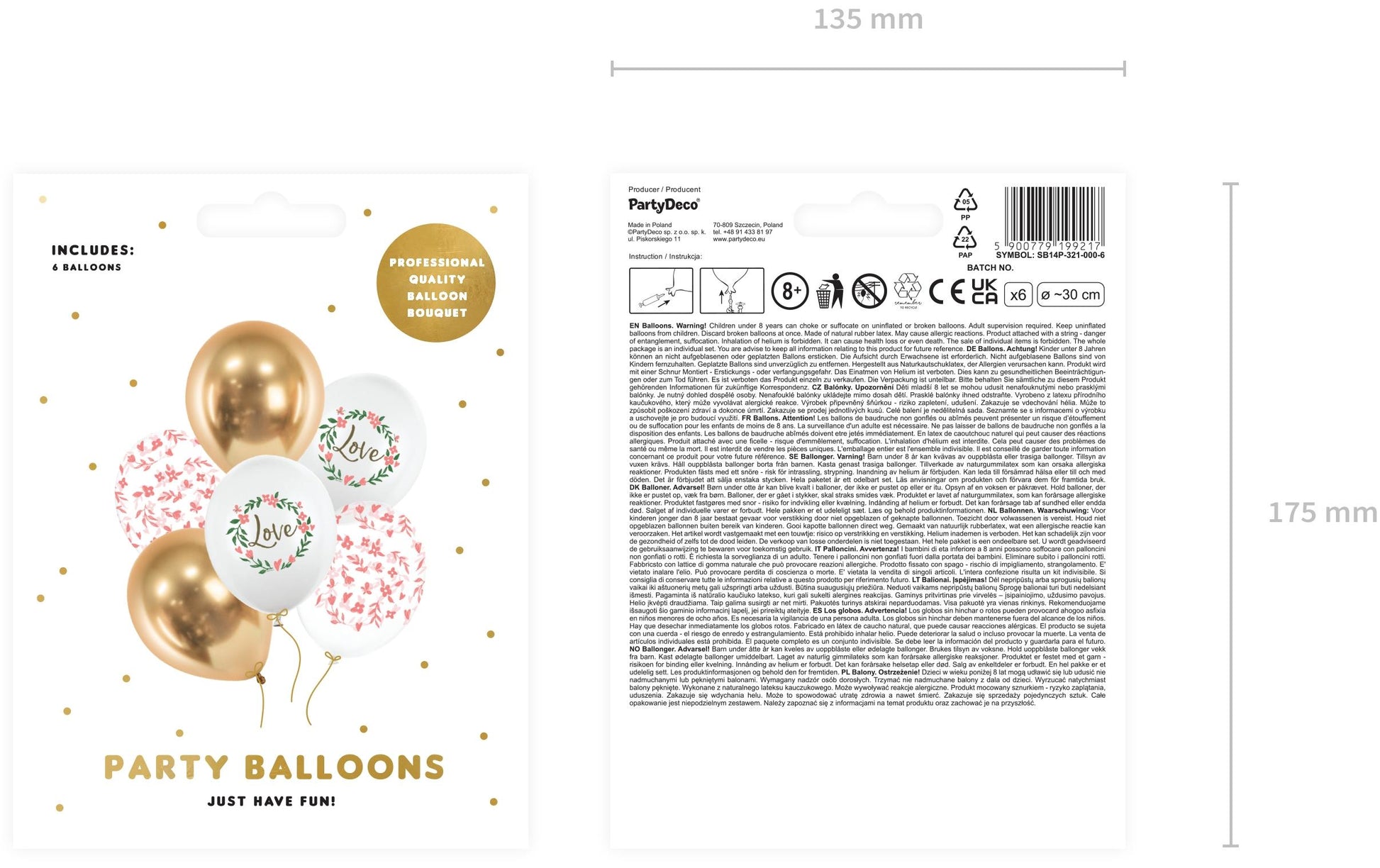 PartyDeco Luftballons Love – Weiss – Ø 30 cm – Latex – 6 Stk