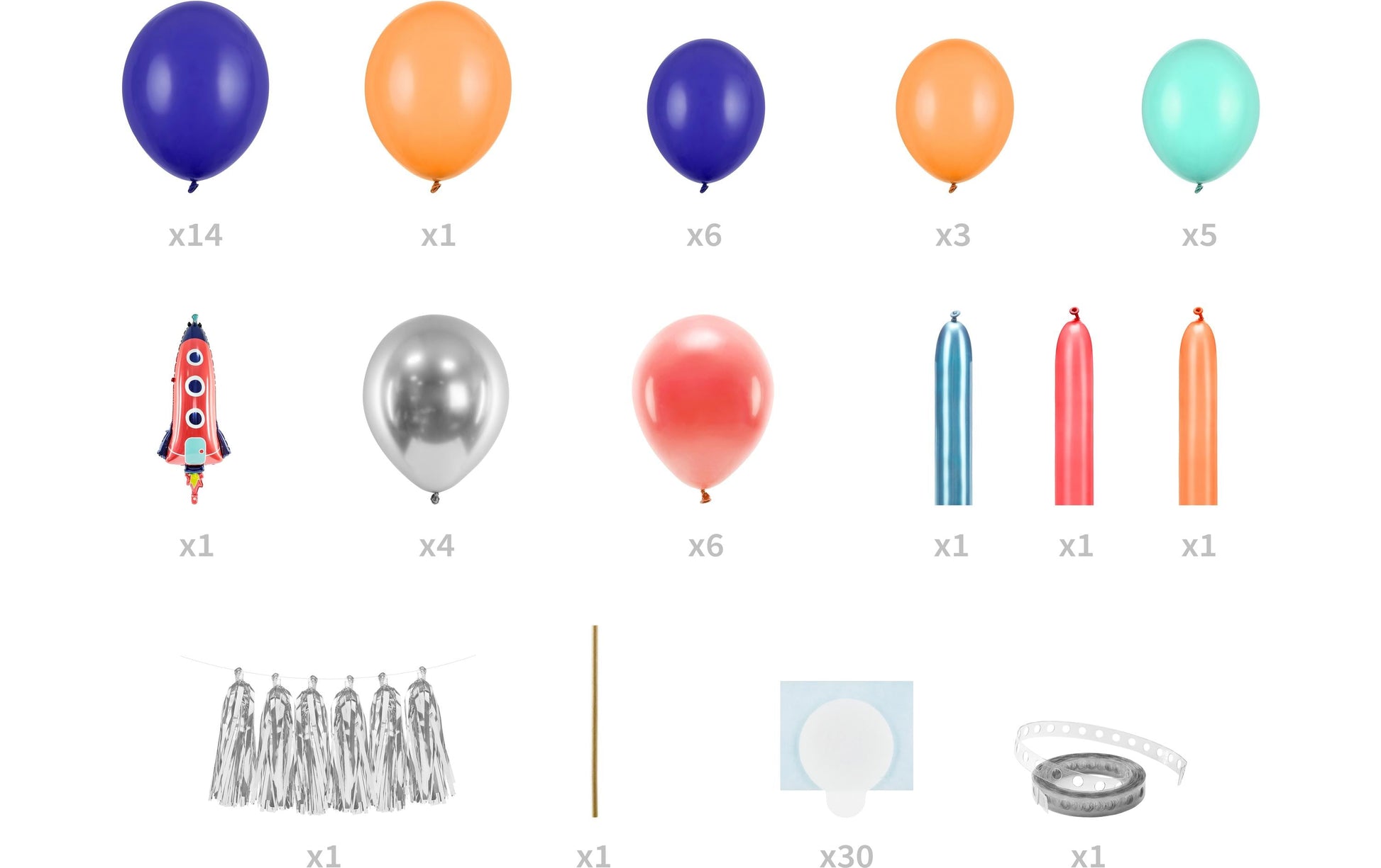 PartyDeco Ballon-Girlande Rakete – 1,54 m – ab 8 J. – mehrfarbig