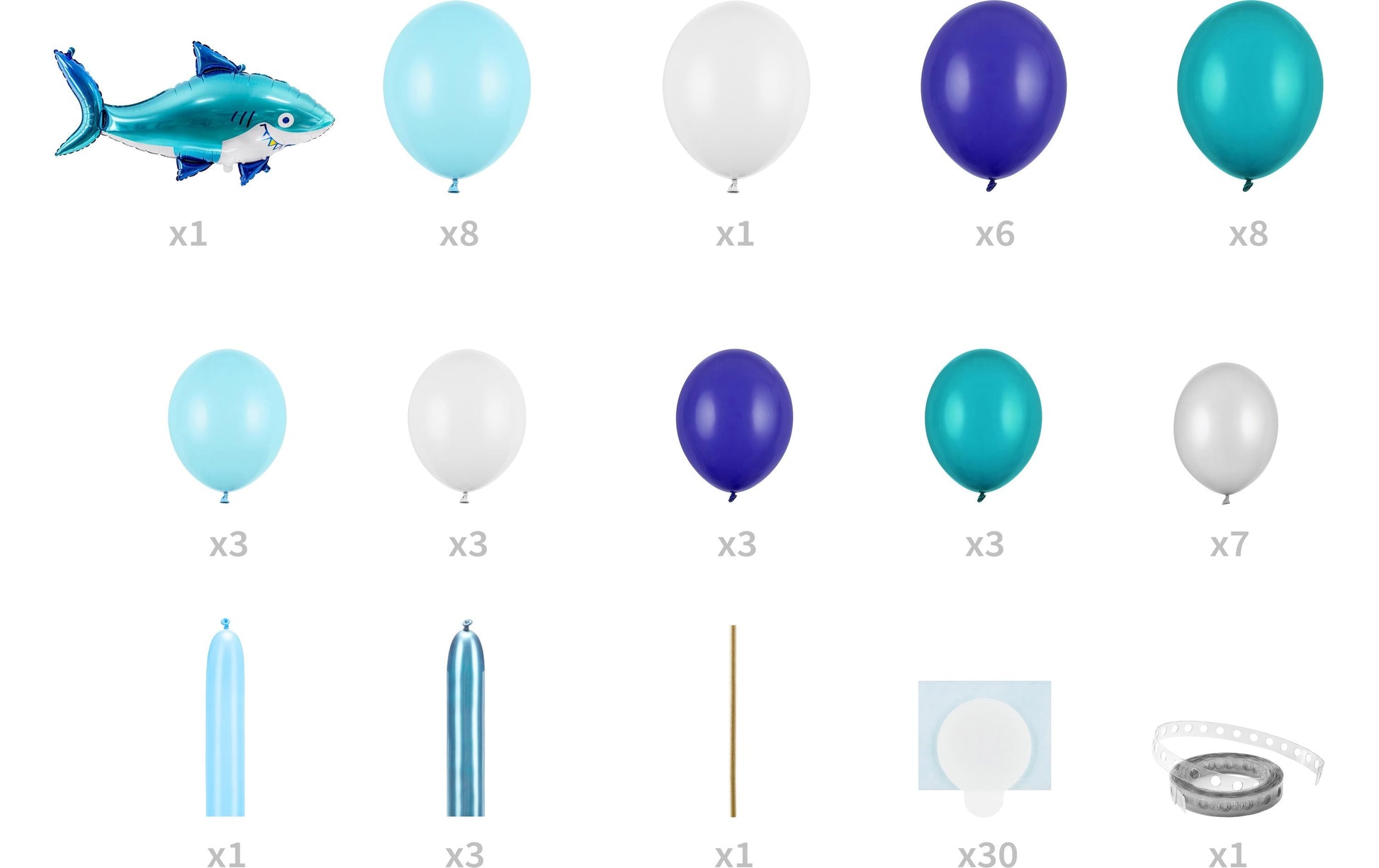 PartyDeco Hai Luftballons – Blau – 150 × 95 cm – Latex – 1 Stück