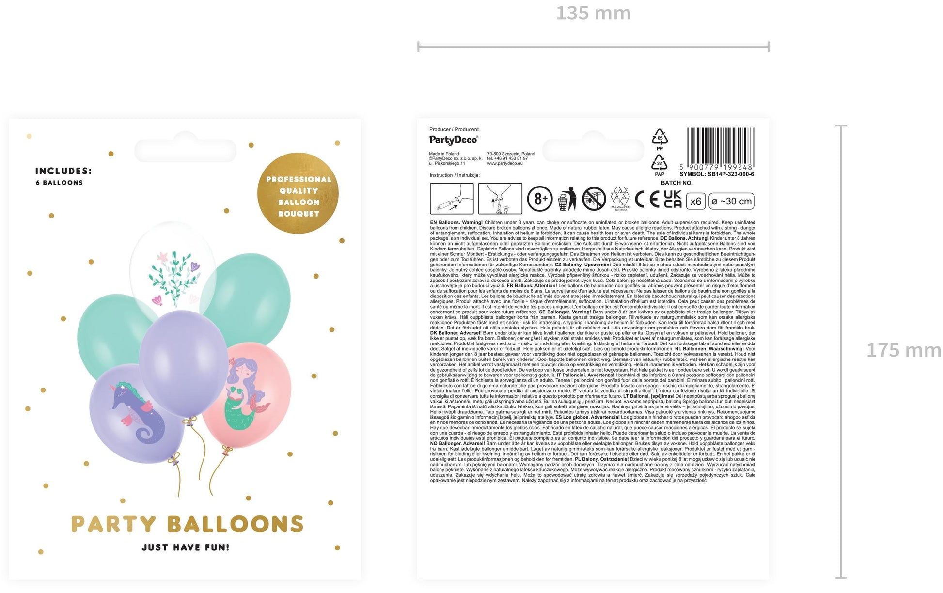 PartyDeco Luftballons Meerestiere – Grün – Ø 30 cm – Latex – 6 Stk