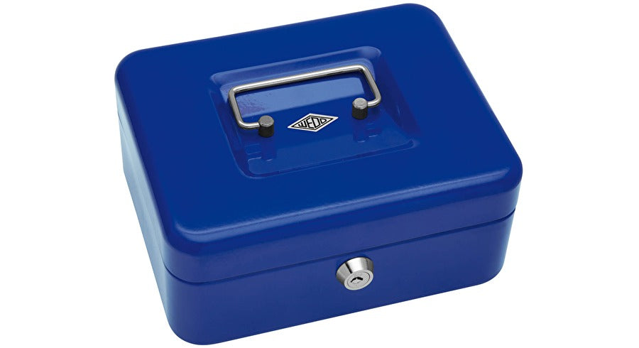 Wedo Geldkassette – mit Schlüssel – 20 × 16 × 9 cm – Blau – Stahl