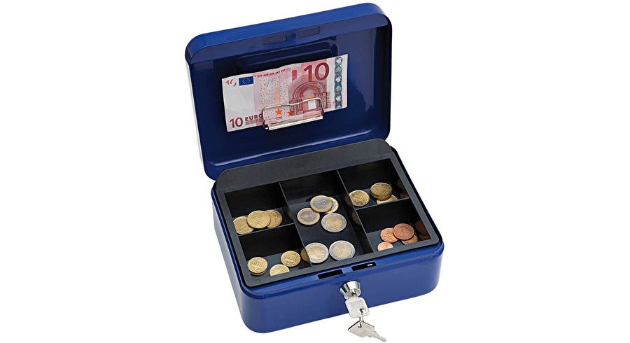 Wedo Geldkassette – mit Schlüssel – 20 × 16 × 9 cm – Blau – Stahl