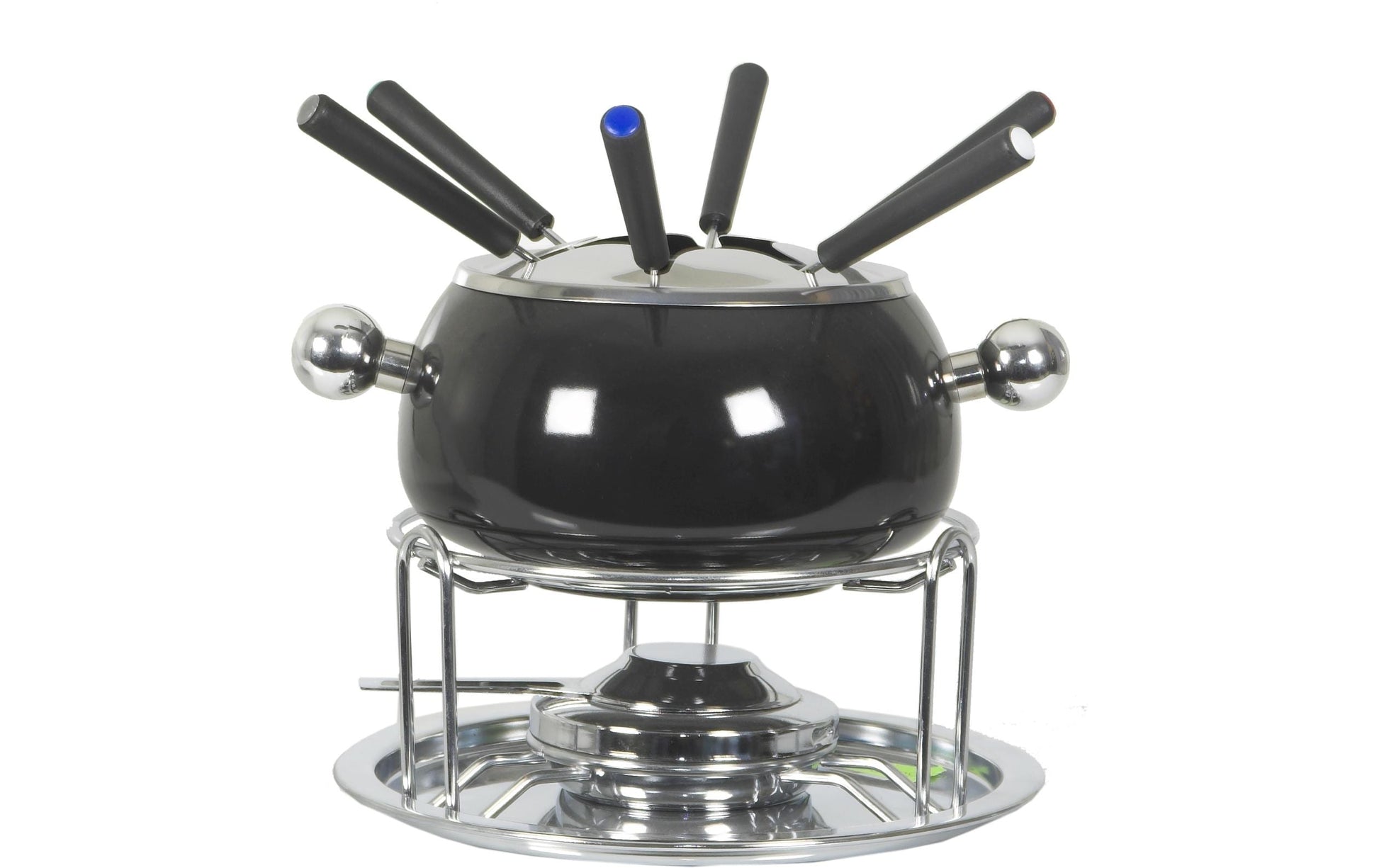Nouvel Fondue Chinoise-Set 9-teilig, für 6 Personen – mit Pastenbrenner, Stahl-Emaille, für Gas, schwarz