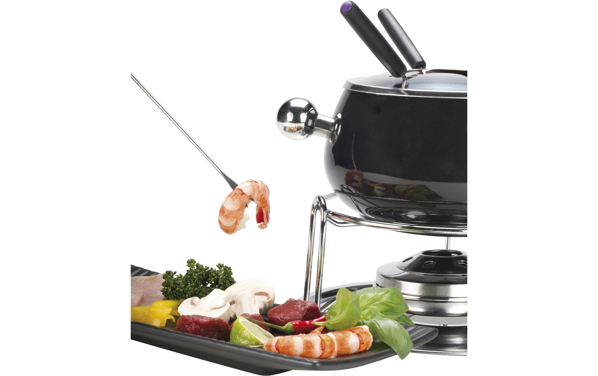 Nouvel Fondue Chinoise-Set 9-teilig, für 6 Personen – mit Pastenbrenner, Stahl-Emaille, für Gas, schwarz