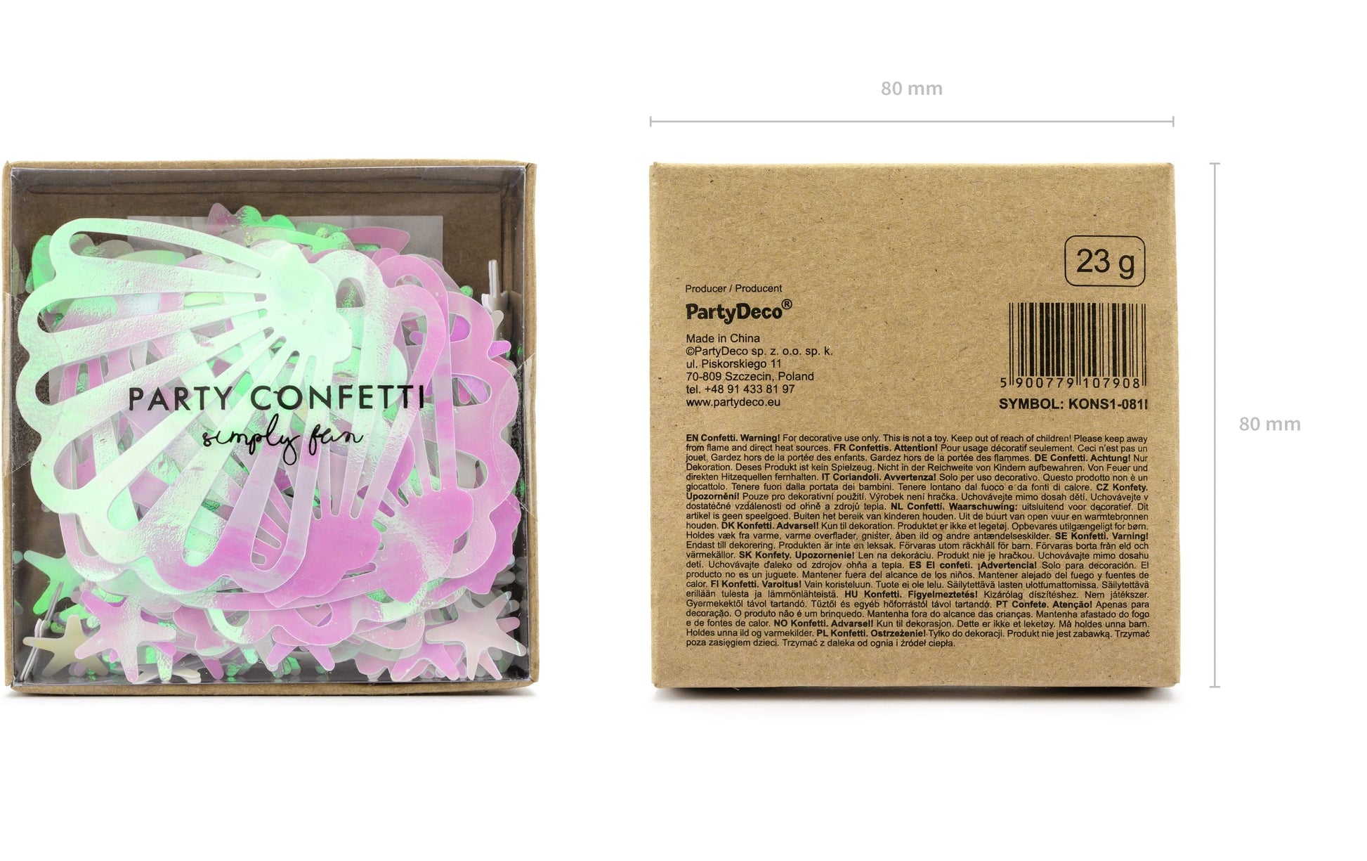 PartyDeco Konfetti Muschel – Rosa/Opal – 1,5–4 cm, 23 g – PVC – 1 Stk