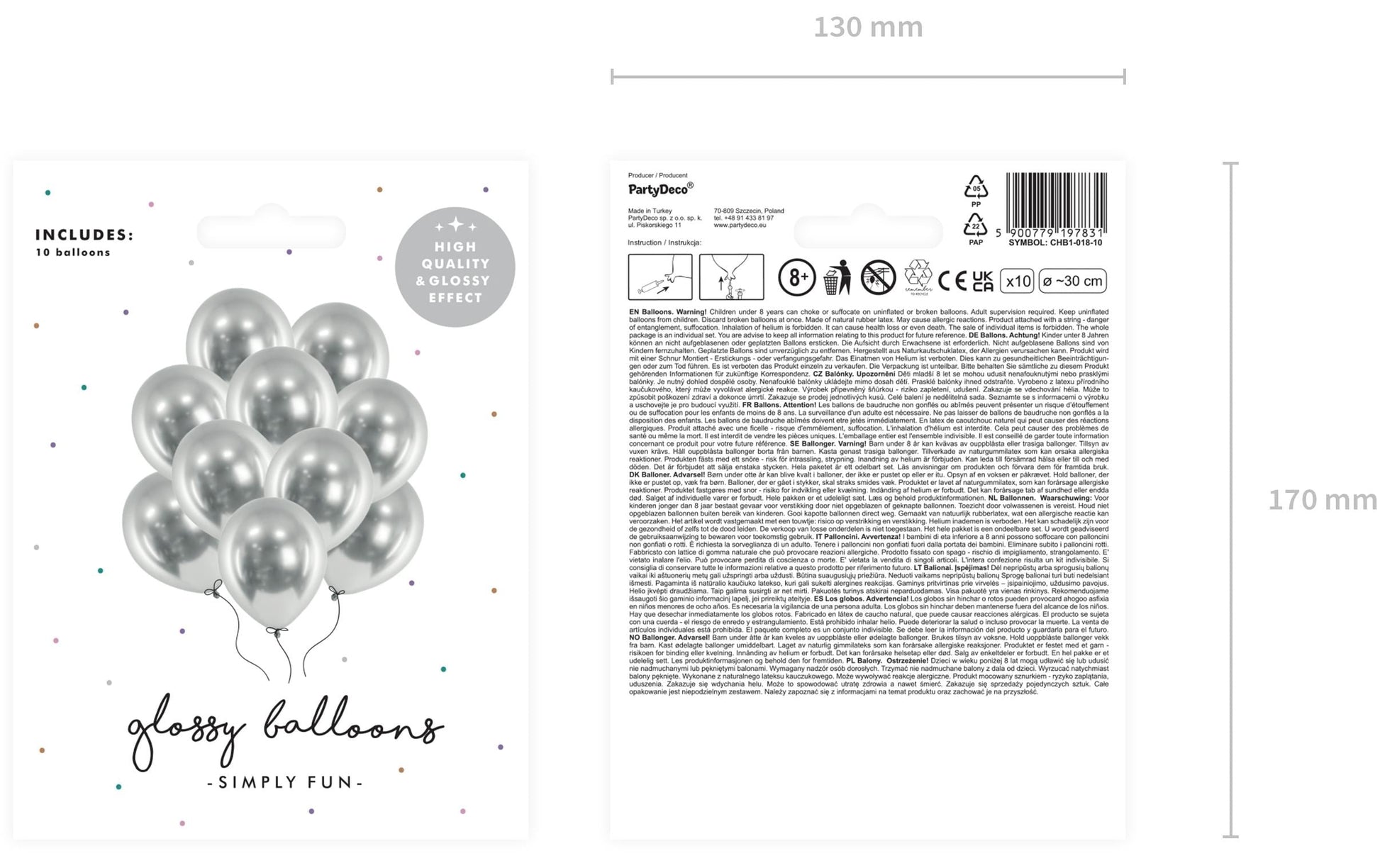 PartyDeco Luftballons – Silber – Ø 30 cm – Latex – 10 Stk