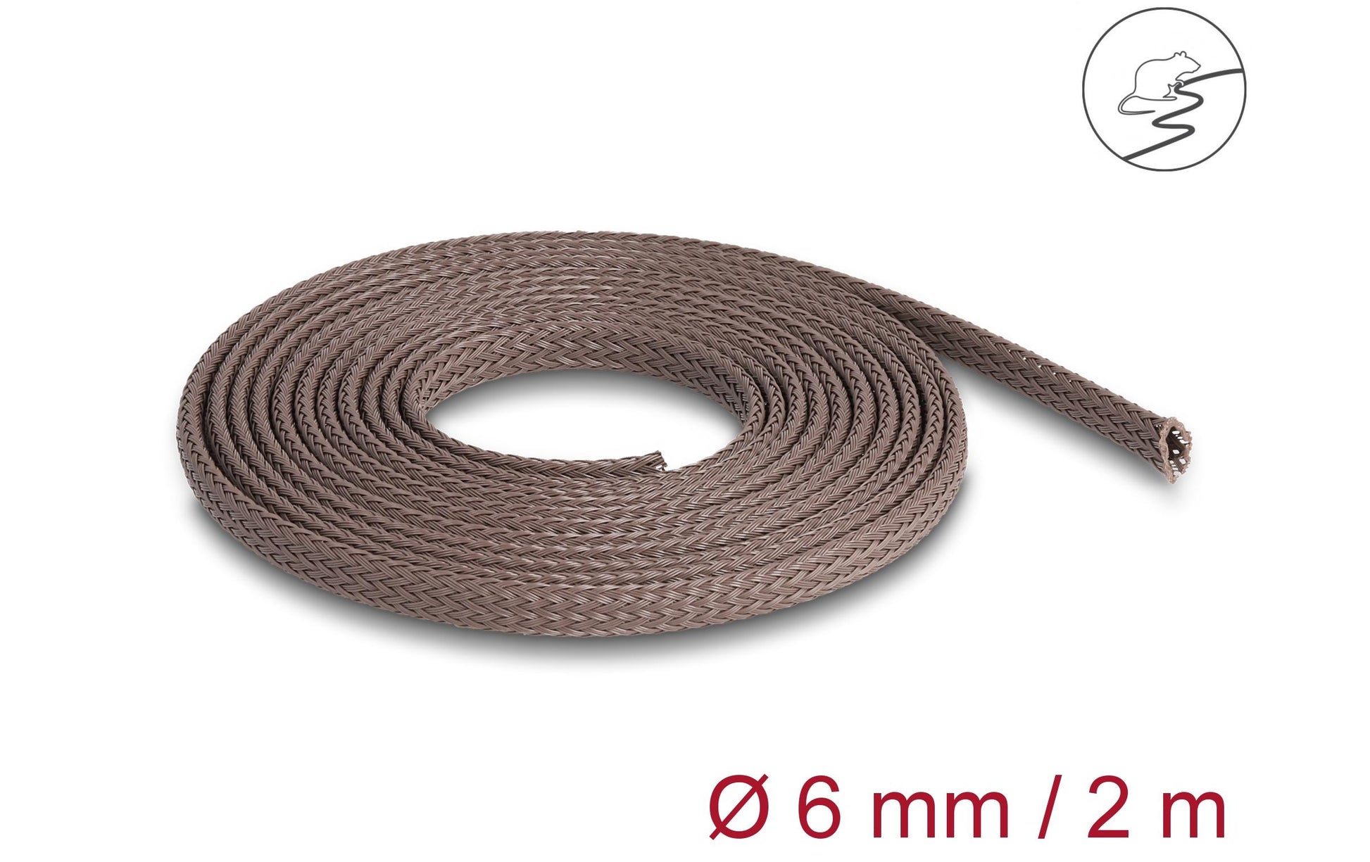 DeLOCK Kabelschlauch Ø 6 mm × 2 m, nagerfest, zuschneidbar – braun