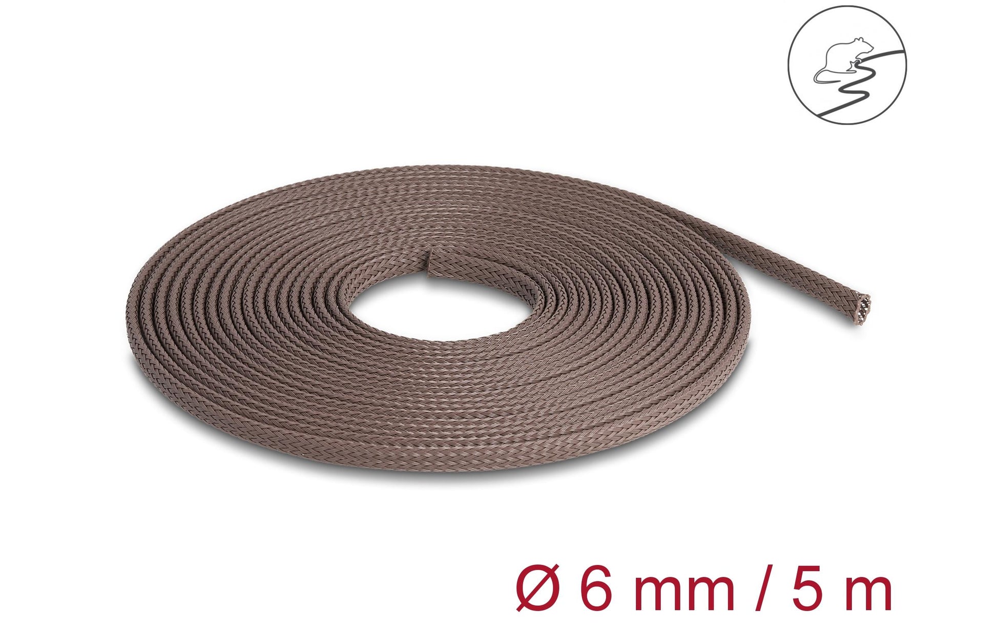 DeLOCK Kabelschlauch Ø 3–9 mm, 5 m, dehnbar, nagerfest – braun