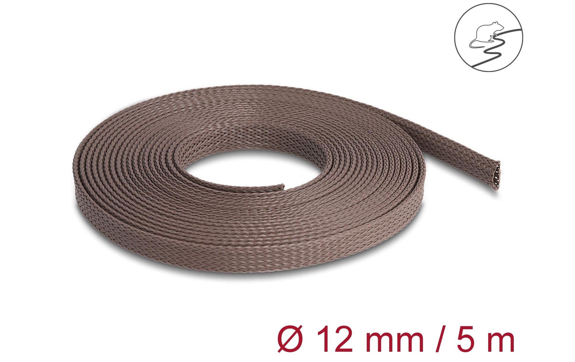DeLOCK Kabelschlauch, Ø 12 mm, 5 m, elastisch, nagerfest, dehnbar – braun