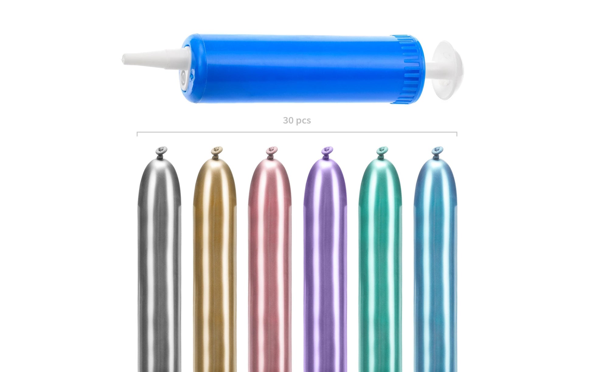PartyDeco Modellierballons – mehrfarbig – 5 × 130 cm – Latex – 30 Stk – mit Pumpe