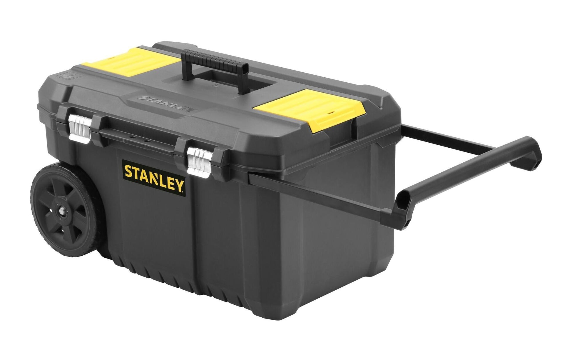 Stanley STST1-80150 Werkzeugbox 50 l – leer, Teleskopgriff, 2 Rollen, schwarz, B 344 × H 404 × T 665 mm