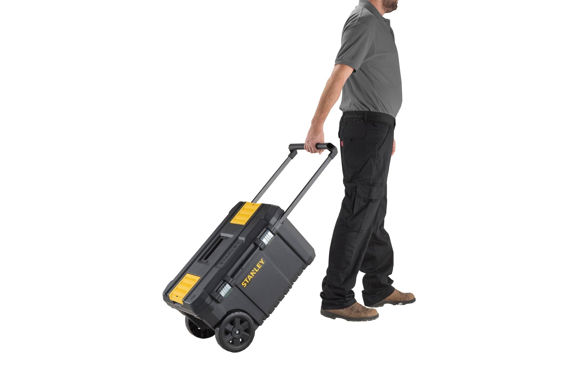 Stanley STST1-80150 Werkzeugbox 50 l – leer, Teleskopgriff, 2 Rollen, schwarz, B 344 × H 404 × T 665 mm