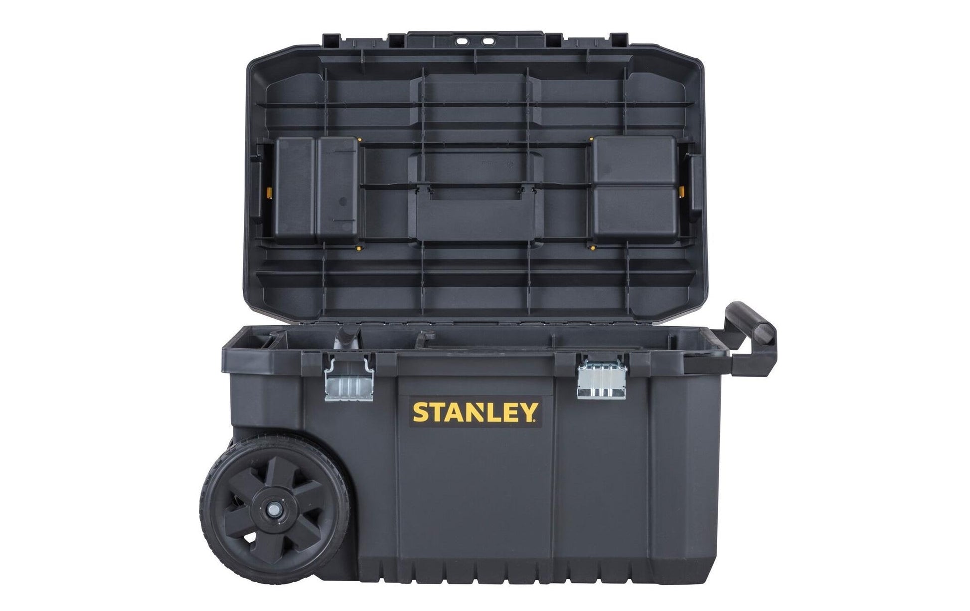 Stanley STST1-80150 Werkzeugbox 50 l – leer, Teleskopgriff, 2 Rollen, schwarz, B 344 × H 404 × T 665 mm
