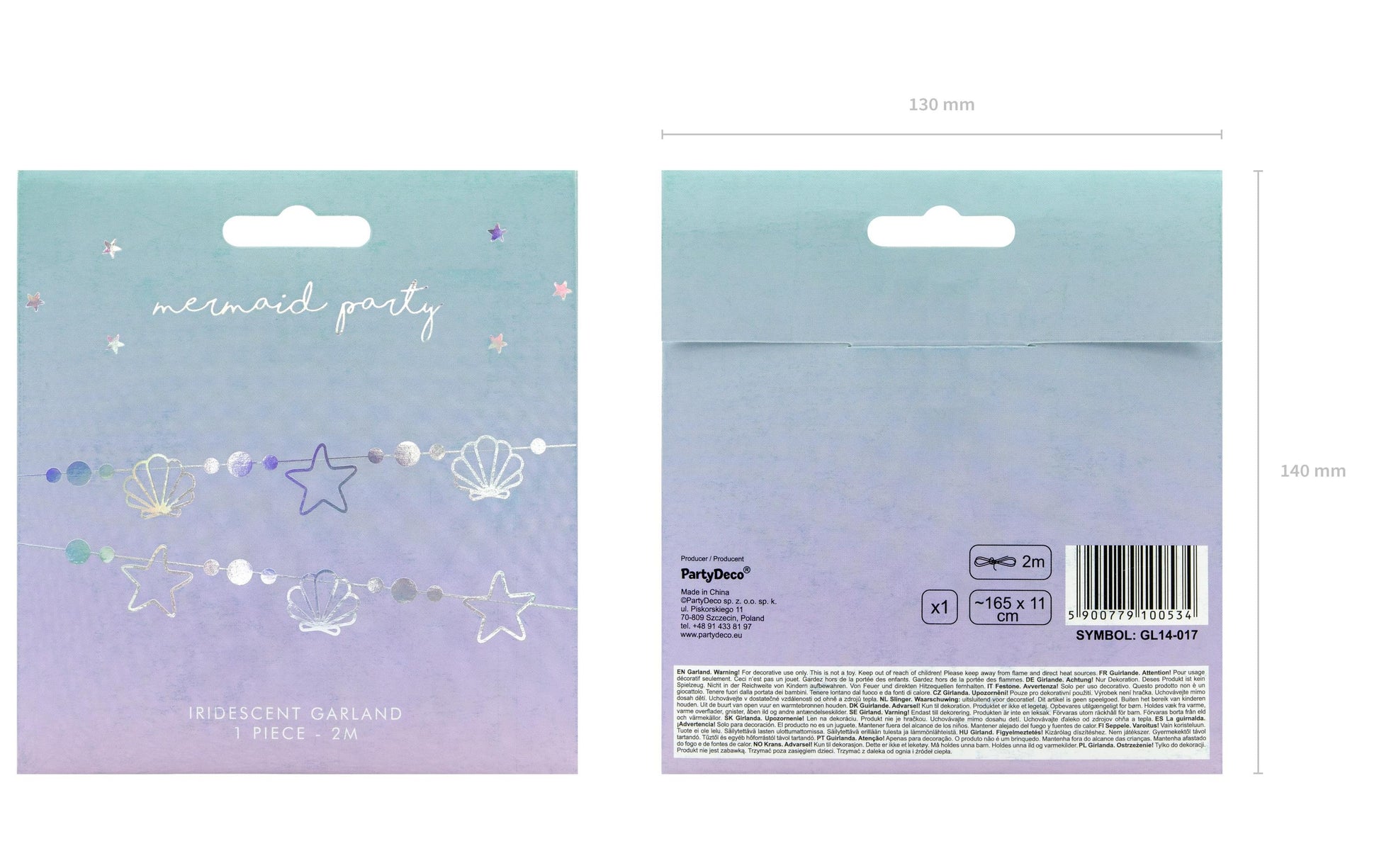 PartyDeco Girlande Meerjungfrau – Blau – 1,65 m – Papier – 1 Stk