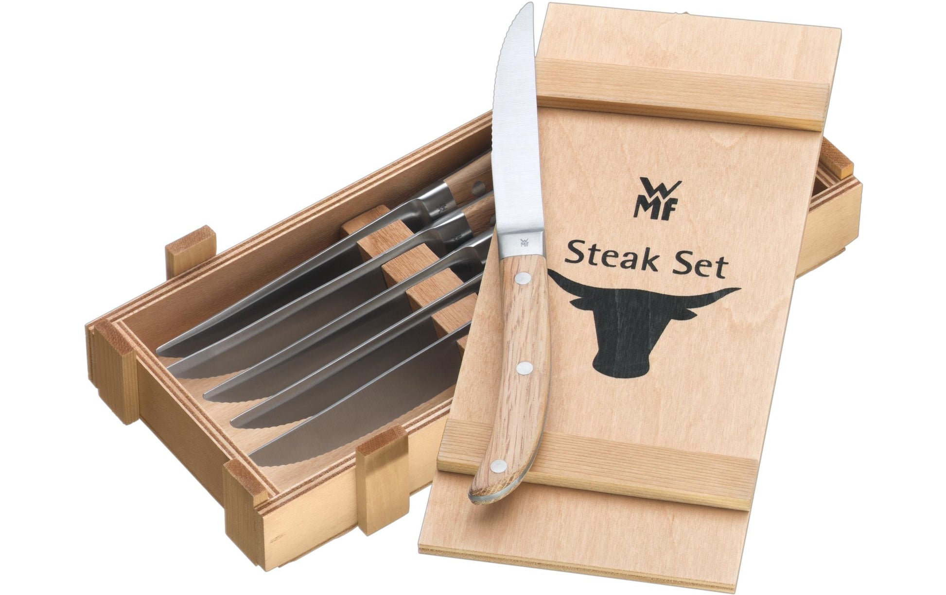WMF Steakmesser – Edelstahl, Wellenschliff, 24 cm, Hellbraun, 6 Stk.
