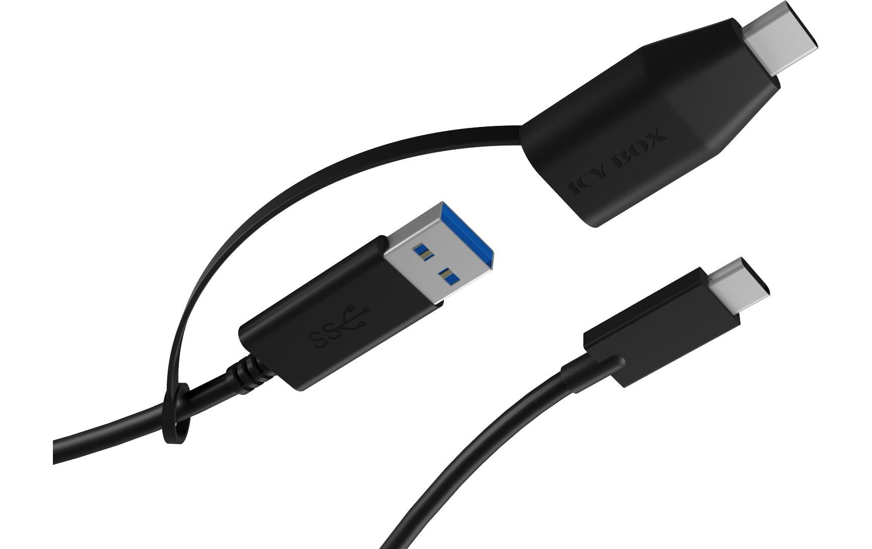 ICY BOX USB-C auf USB-A Kabel – USB 3.2 Gen 2 (10 Gbit/s) – 0,35 m – Schwarz
