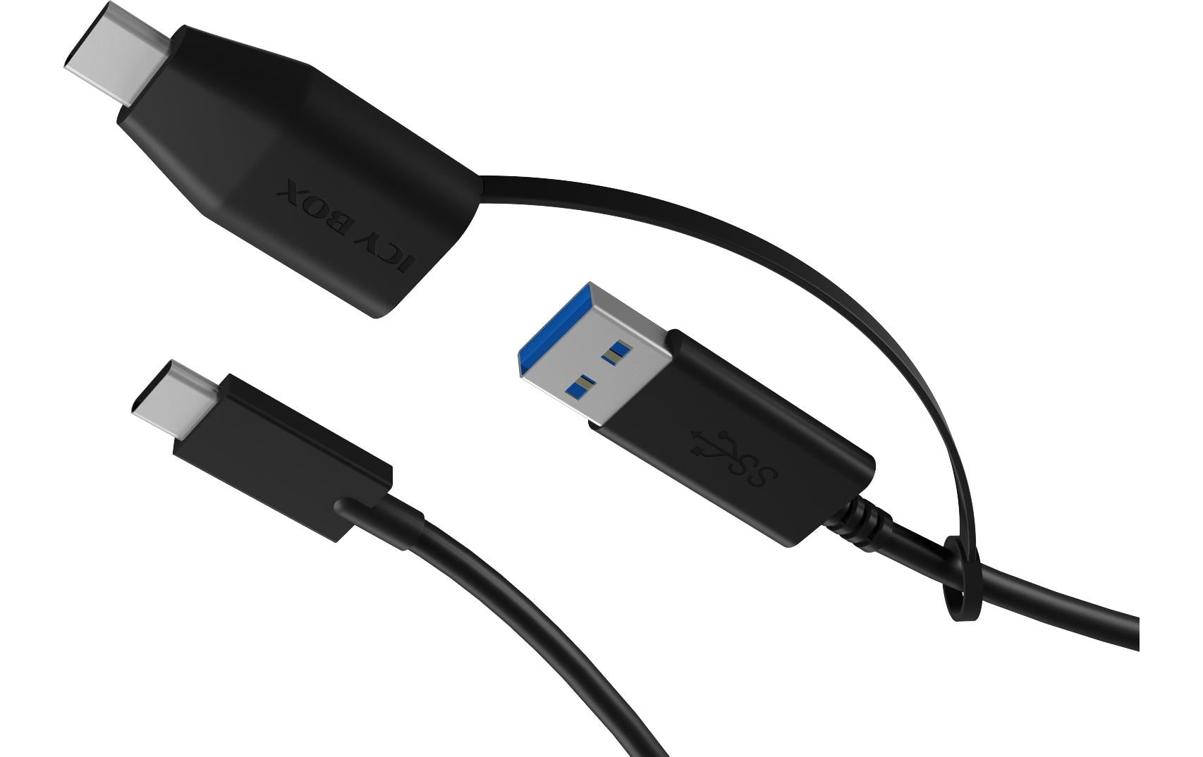 ICY BOX USB-C auf USB-A Kabel – USB 3.2 Gen 2 (10 Gbit/s) – 0,35 m – Schwarz