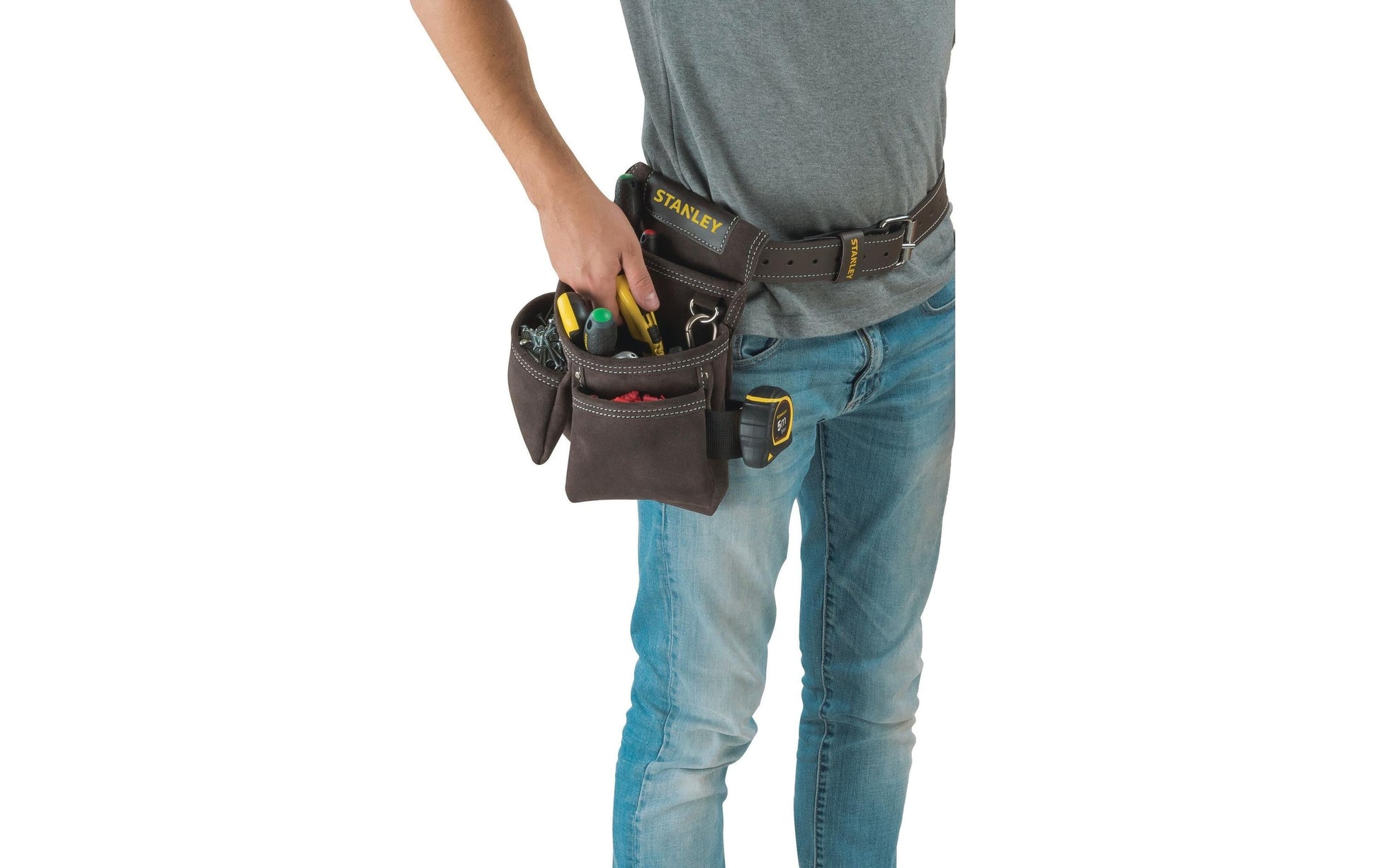 Stanley Werkzeugtasche mit 4 Fächern, schwarz, Büffelleder, B 300 × H 330 × T 70 mm