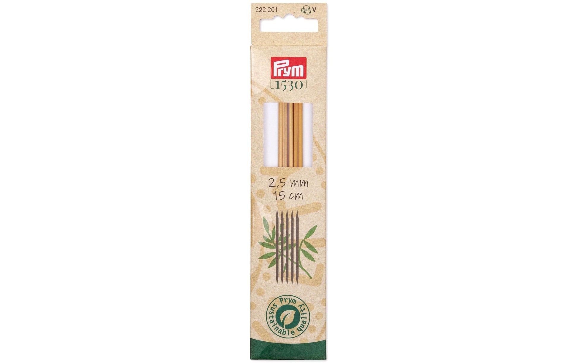Prym 1530 Strumpfstricknadel 2,5 mm – 15 cm, Bambus, 5 Stk.